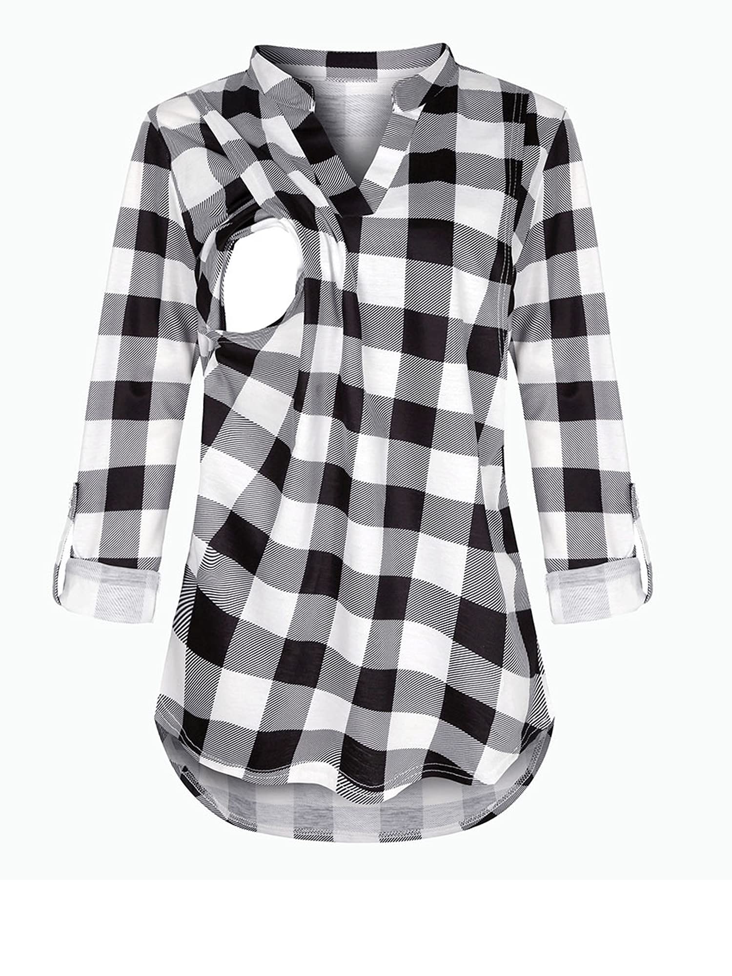 Damen Schwangerschaft Stilloberteile Plaid Schwangerschaft Langarm Bluse Kariert Stillen Pullover T Shirt Top