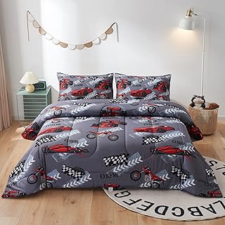 beeweed 2 Piece Kid Comforter Set Twin Size, Racing Car Bedding Set for Teen Boys Girls