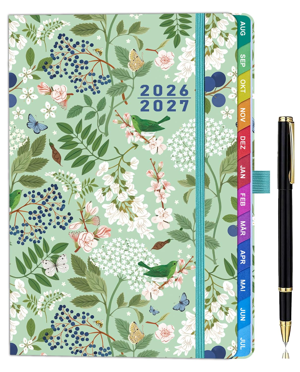 ZXHQ Lehrerkalender 2026–2027 A5+, Lehrerplaner mit Monatsübersicht & Farbig Gestalteten Monatsregistern, Hardcover, Mit Innentasche, 208 Seiten, 16,5 x 22 cm, Botanisches Grün