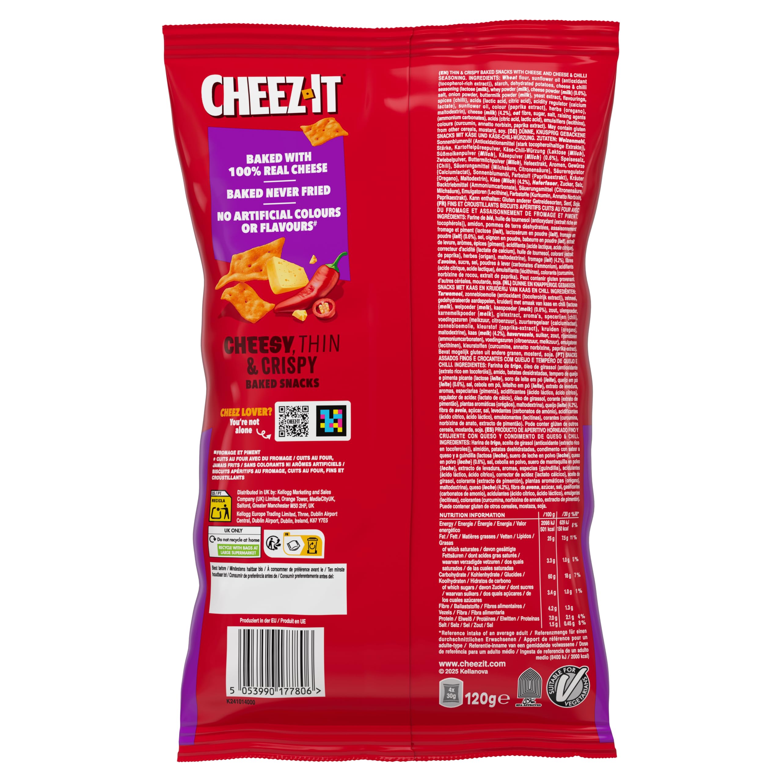 Cheez-It Snap'd Cheese & Chilli Chips 14 x 120 g pikante Käse Chips gebackener Snack