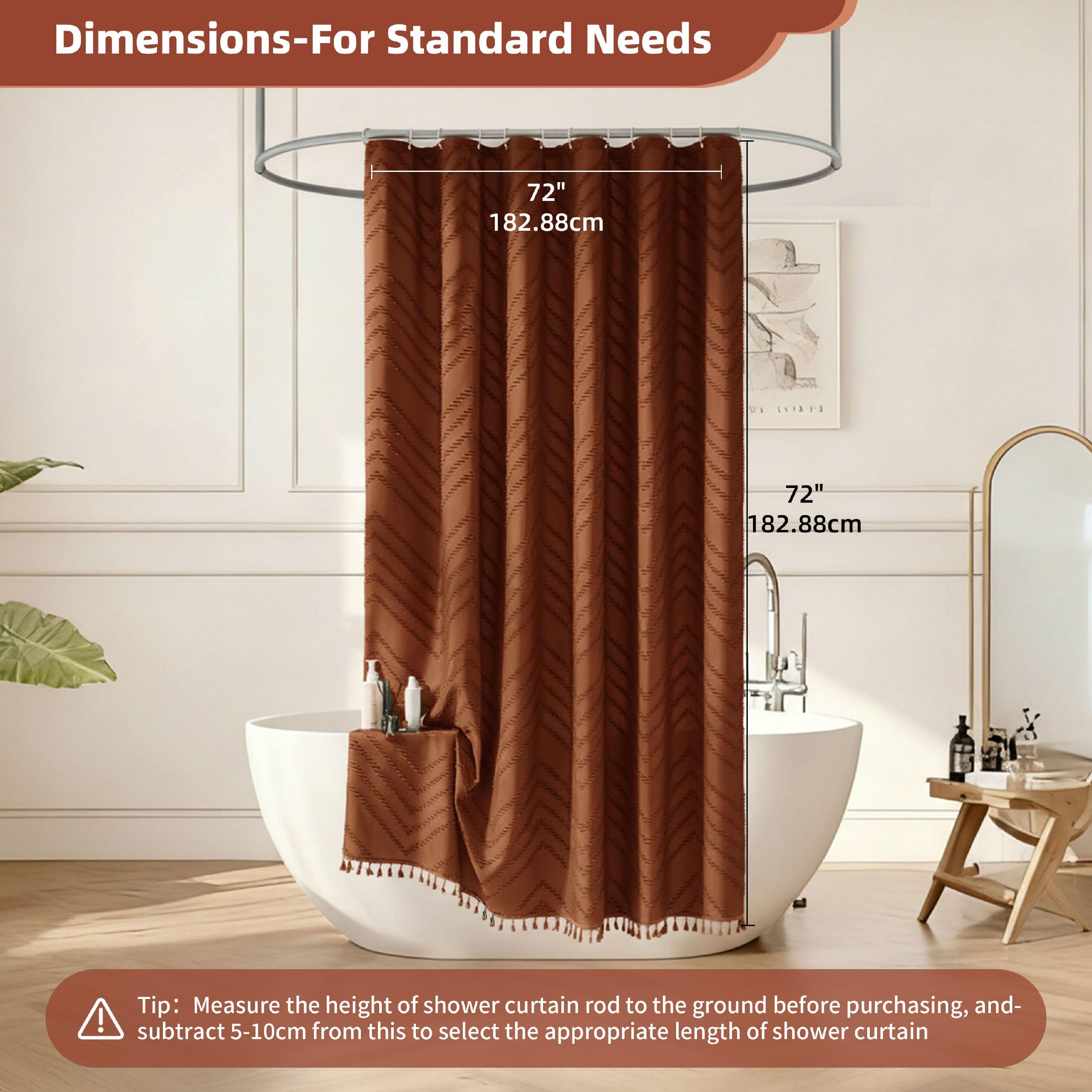 Siiluminisoy Rideau de Douche en Tissu tissé bohème avec Pampilles – Rideau de Douche Minimaliste à Rayures – 183 x 183 cm – Style Rustique Moderne et texturé à Rayures – pour Salle de Bain