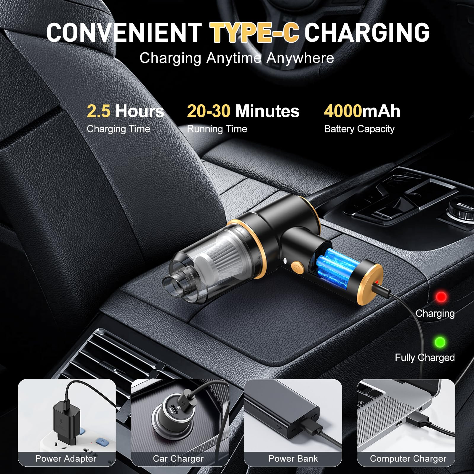 Handheld Car Vacuum Cleaner, 9000PA Hand Held Vacuum Cleaner & Air Duster view 5