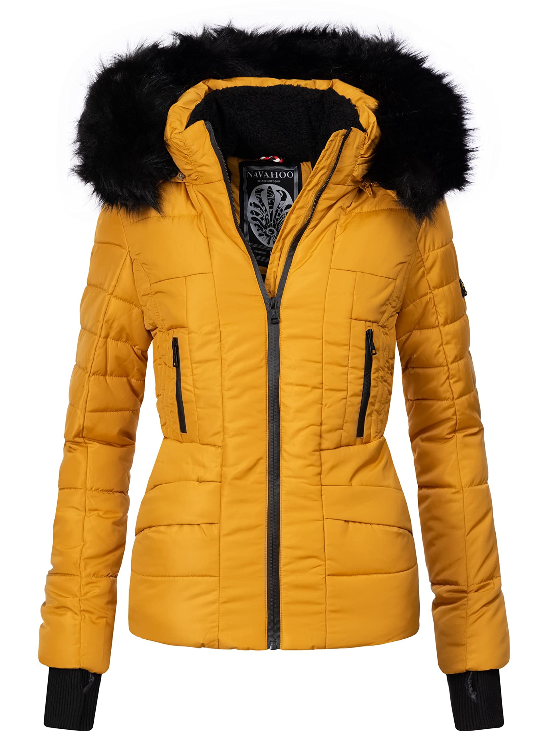Navahoo Adele Chaqueta de Invierno para Mujer con Capucha de Pelo sintético Negro XS-XXL
