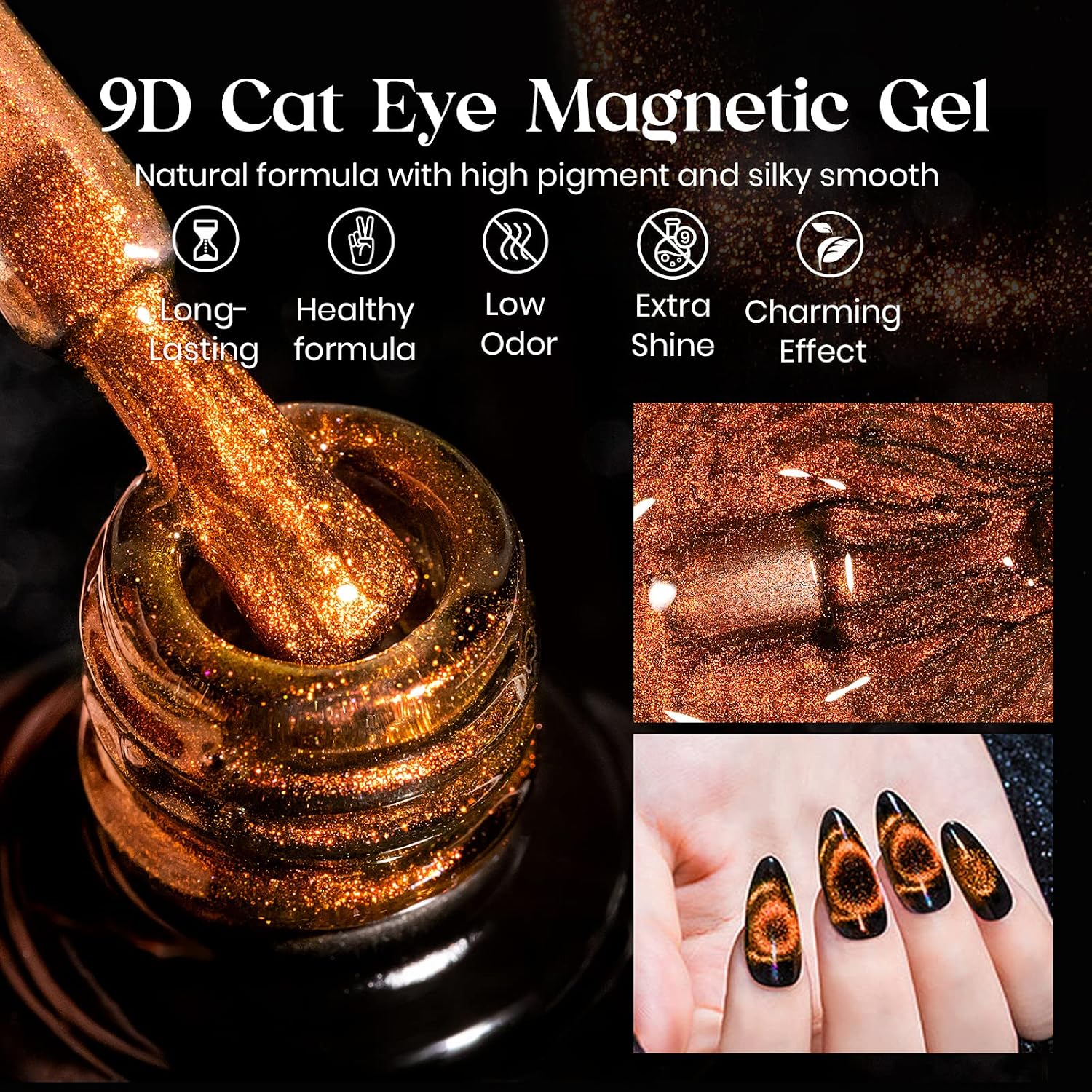 MIZHSE 9D Cat Eye Gel Nail Polish, Fall Winter Holographic Galaxy Cateye Magnetic Nail Polish Gel, Magic Chameleon Manicure Set(Gold)