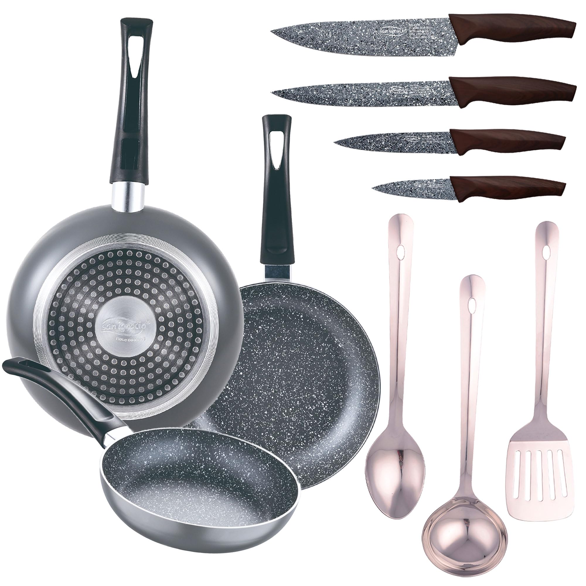 SAN IGNACIO Set di 3 padelle 16/20/24 cm con set di 3 utensili in acciaio | Leroy Merlin