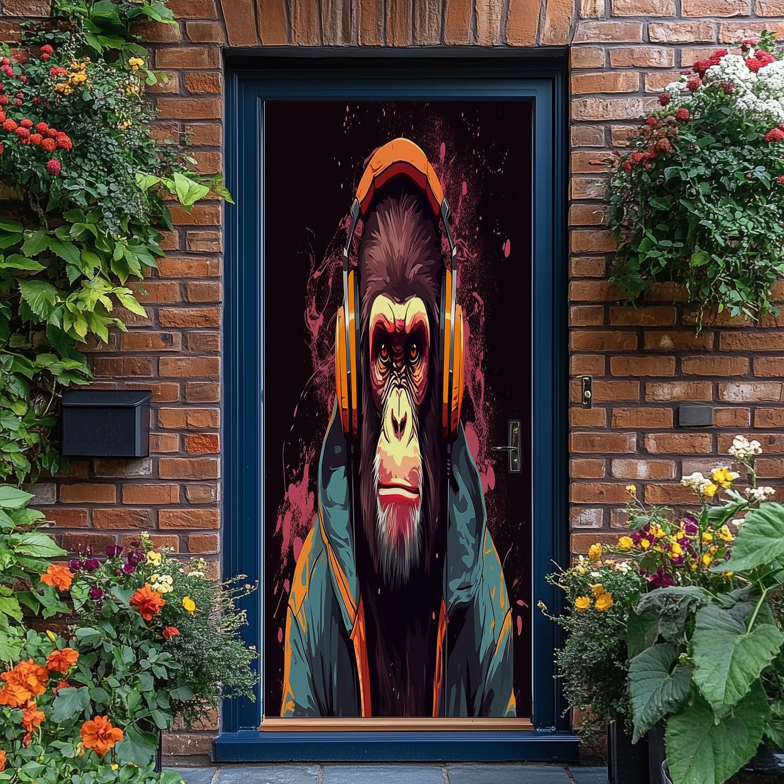 Tapeta na drzwi 3D, samoprzylepna, brudne słuchawki, plakat na drzwi, naklejka na drzwi, street art, wodoszczelna, zdejmowana folia na drzwi, fototapeta, salon, sypialnia, łazienka, 95 x 200 cm