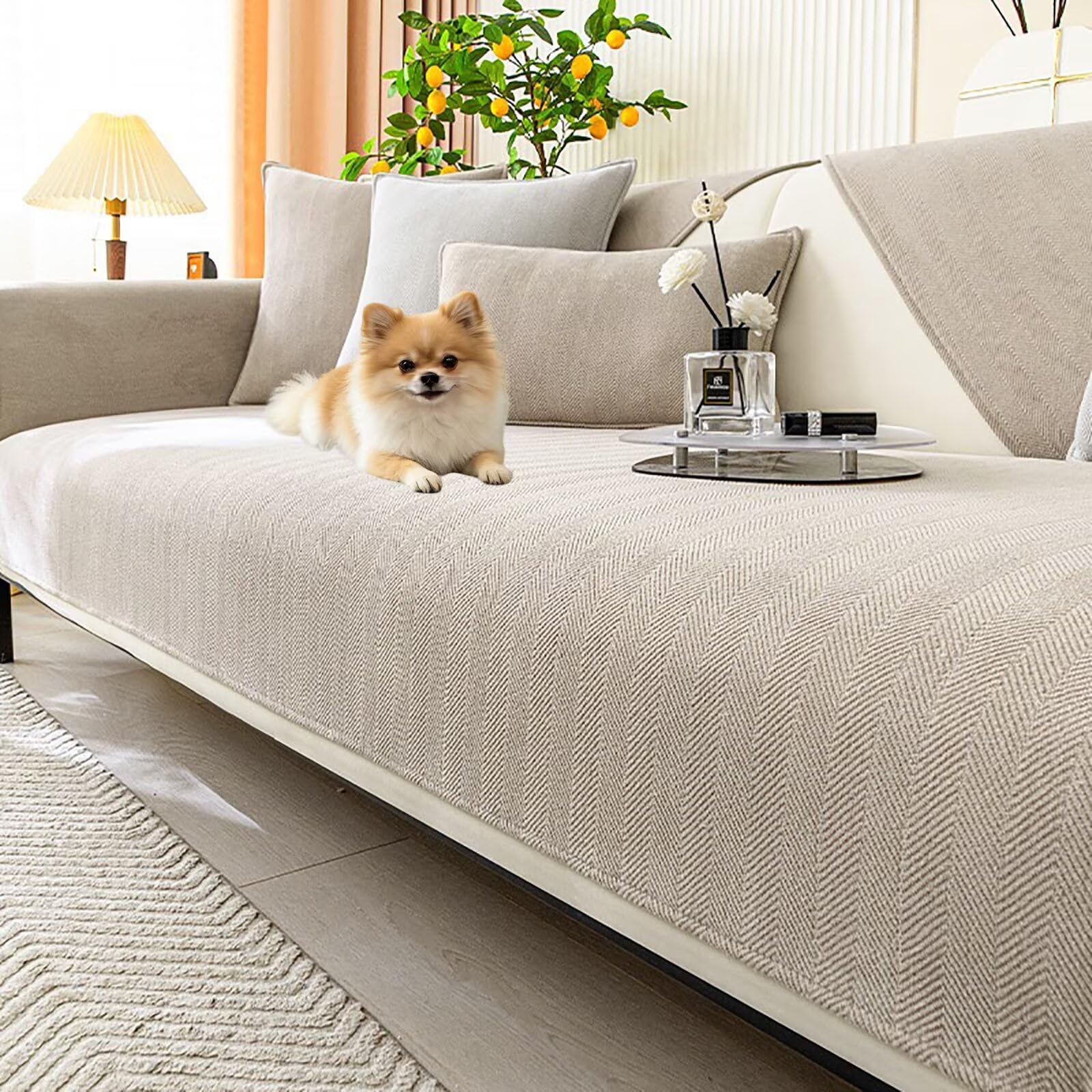 Sofa Cover, Chenille Fabric Couch Cover 1 2 3 4 Seater, Non Slip Sofa Covers, Sofa Slipcovers for Corner L Shape, Thick Textured Sofa Cushion Covers Furniture Protector , milky color, 70*180cm — image 1