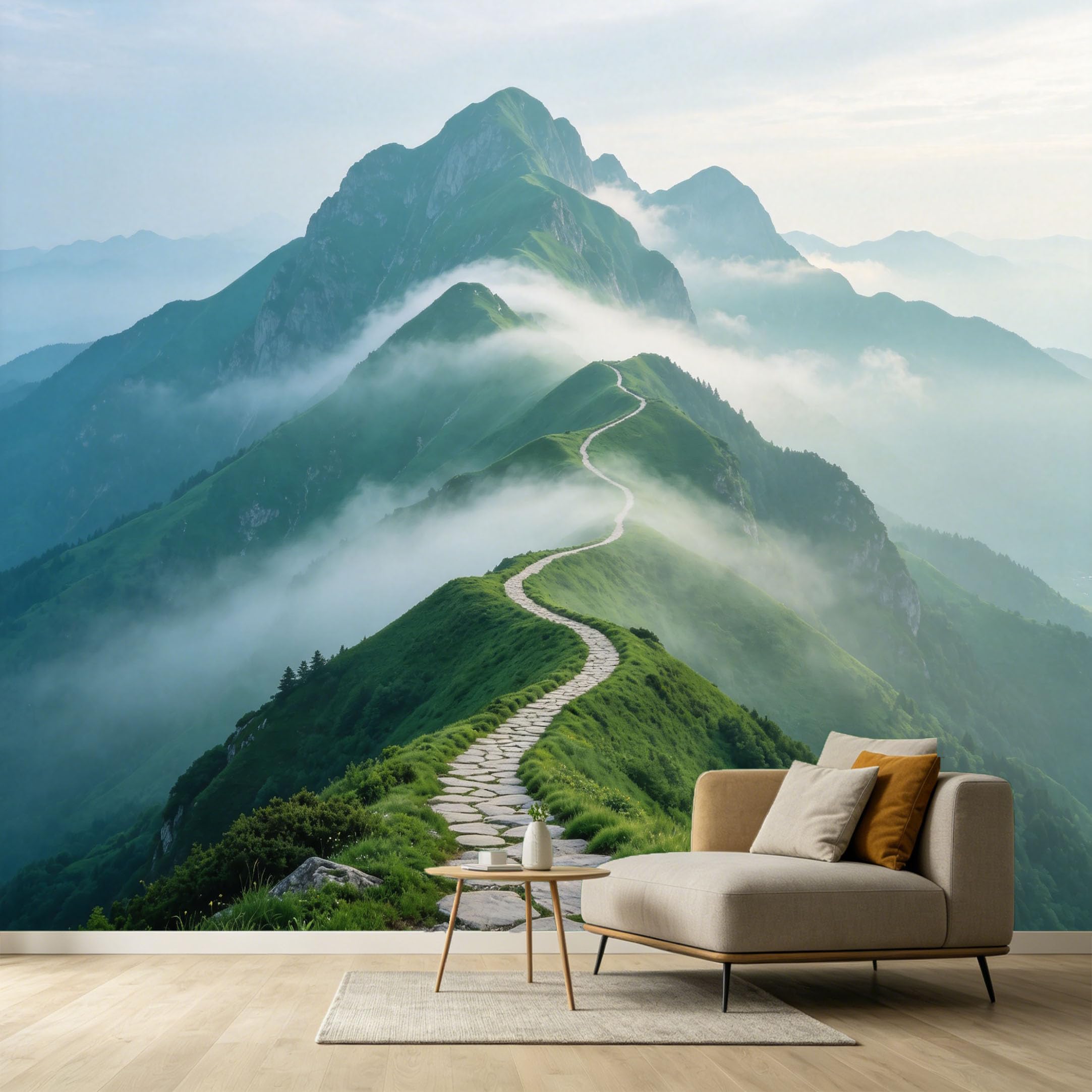 Custom Size Wall Murals Misty Mountain Peak Winding Stone Path Landscape 3D Contemporary SelfAdhesive Wall Fabric Removable Large Wallpaper for Photo Living Room
