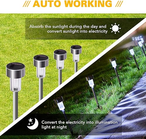 Miniatura 4 de Luces solares al aire libre 16 unidades de luces solares de camino al aire libre de acero inoxidable luces de jardín impermeables para camino patio
