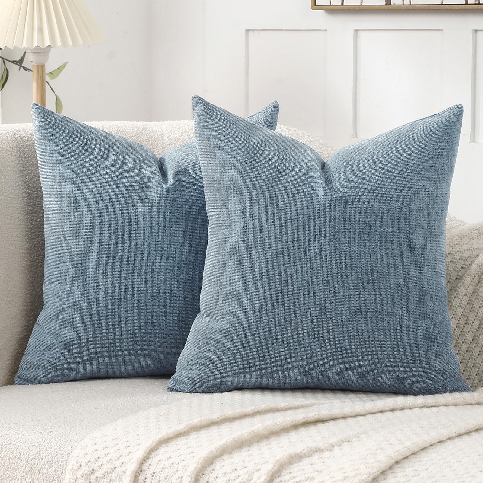 Jepeak 26x26 Inch Decorative Chenille Throw Pillow Covers, Pack of 2 Cozy Concise Euro Sham Covers Soft Farmhouse Modern Cushion Cases for Sofa Couch