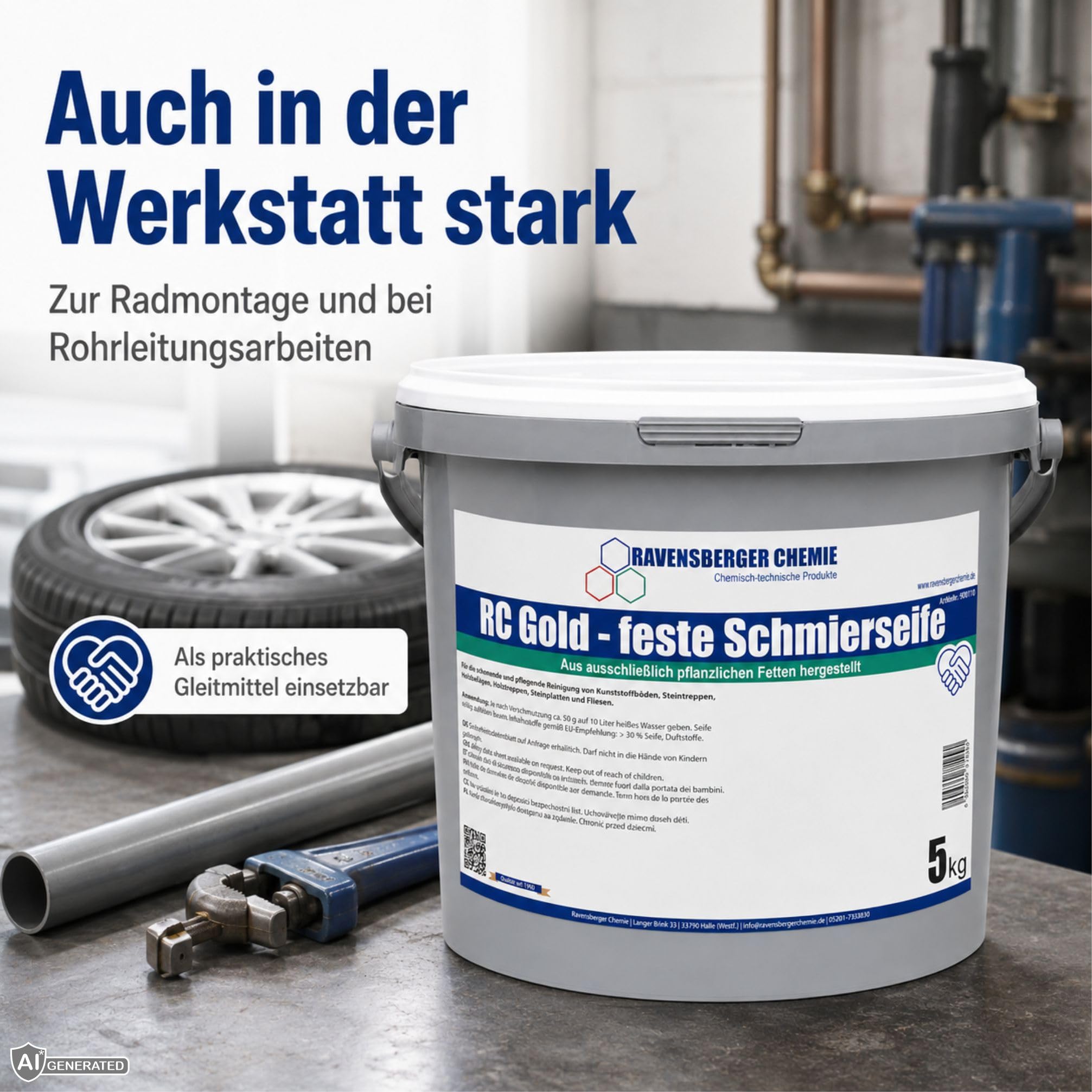 RC Gold feste Schmierseife 40% Seifenkonzentrat – Bodenreiniger & Schmierseife für Fliesen, Kacheln, Steinböden, Kunststoffböden & wasserbeständige Oberflächen - 10 kg Eimer