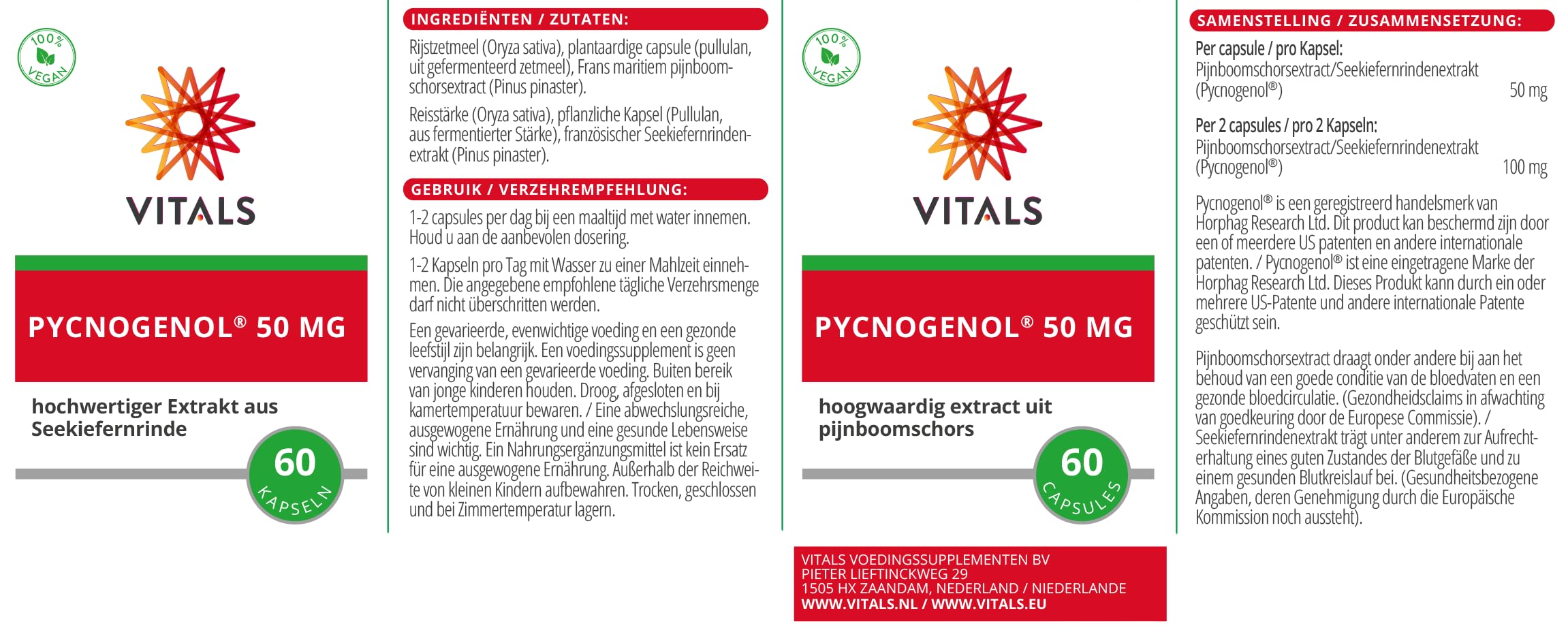 Vitals - Pycnogenol 50mg hochwertiger Extrakt aus Seekiefernrinde 60 Kapseln. 100% vegan. Sehr starke wissenschaftliche Basis. Das Pycnogenol hat eine starke antioxidative Wirkung.