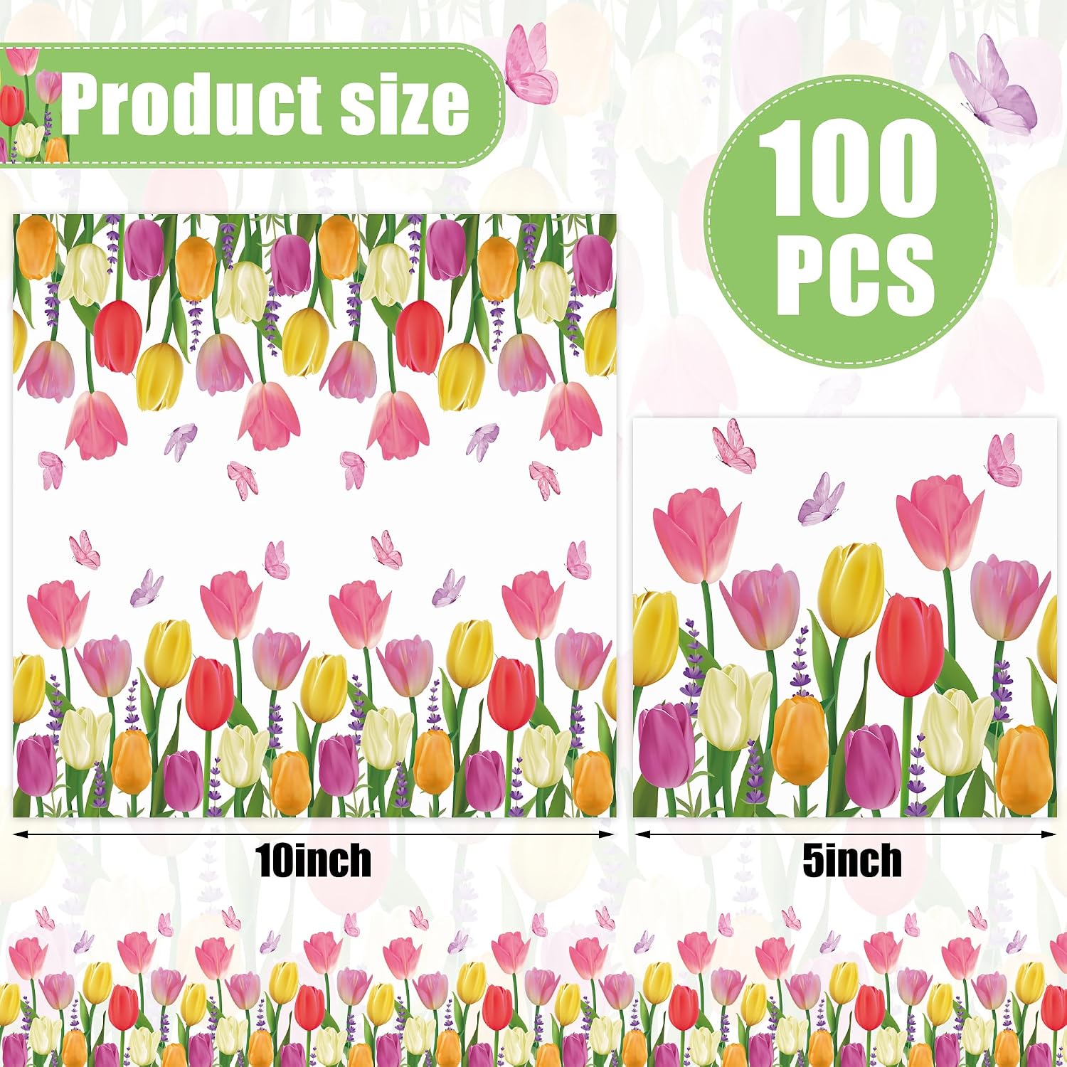 100 PCS Spring Tulip Cocktail Napkins Spring Floral Paper Party Napkin Disposable 3-Ply Watercolor Tulip Beverage Dessert Napkins for Bridal Shower Wedding Birthday Tea Party Supplies
