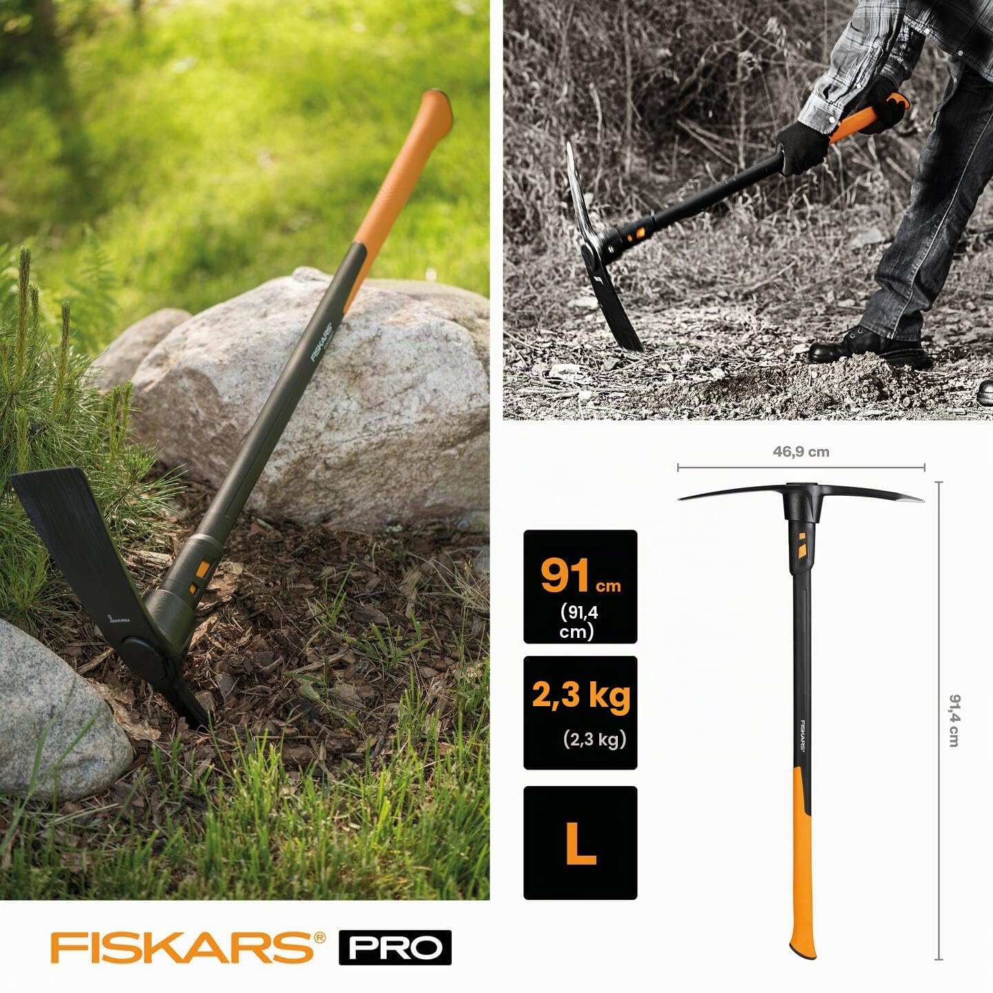 Fiskars Pioche terrassier IsoCore L 91 cm 3,4 kg Noir/Orange