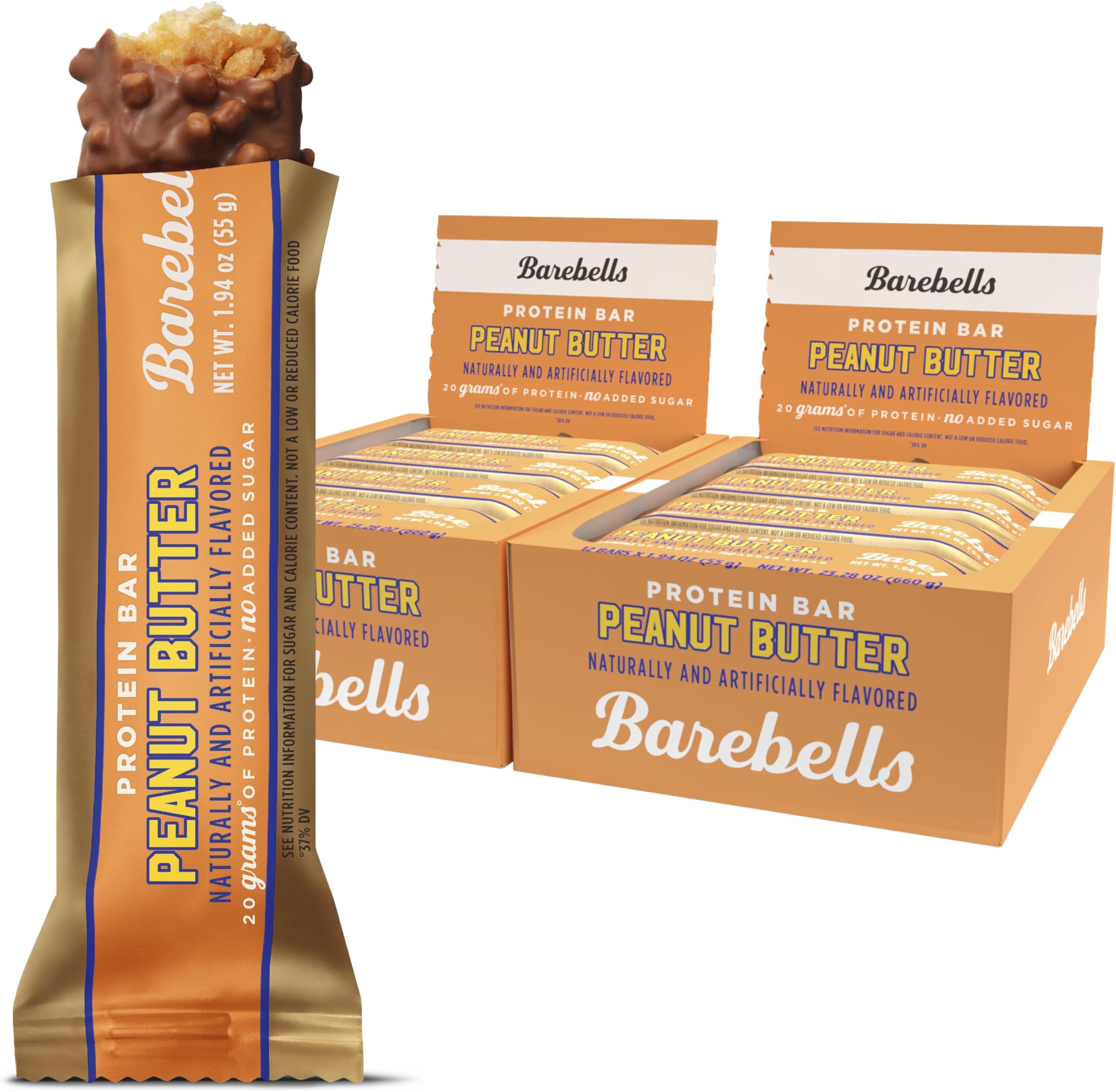 Protein Bars Peanut Butter - 24 Bars (2 Packs of 12), 20g High Protein Treats - Chocolate Peanut Butter Nutrition Bar with 1g Total Sugars - On-The-Go Breakfast or Post-Workout Snack