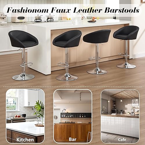 Miniatura 8 de Juego de 2 taburetes de bar, modernos taburetes de bar giratorios de piel sintética, silla de isla ajustable con base de metal plateado reposapiés