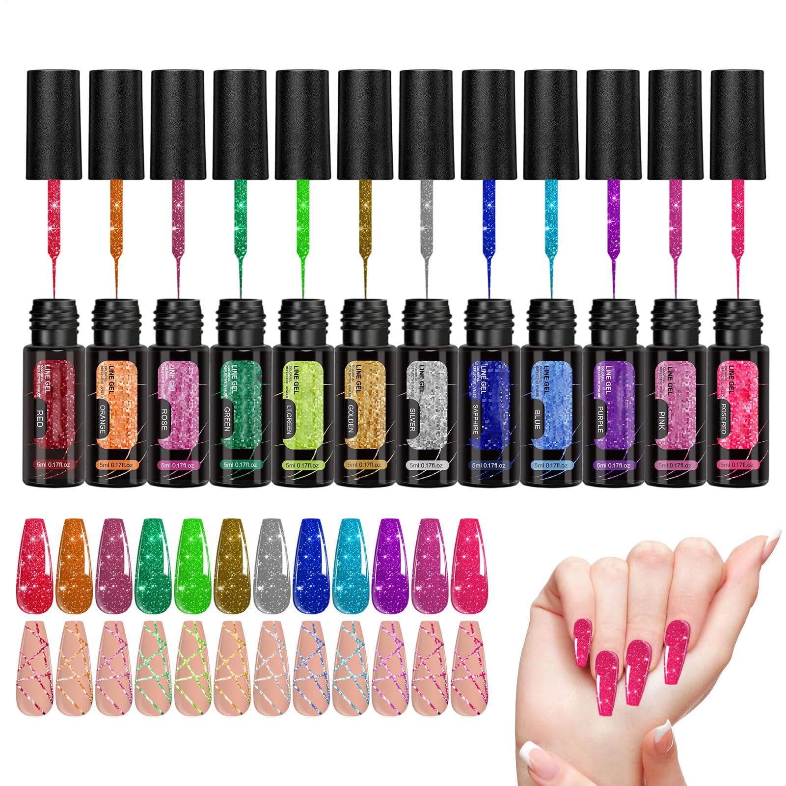 Esmalte decorativo en 12 colores gel purpurina kit delineador reflectante uñas casa 8
