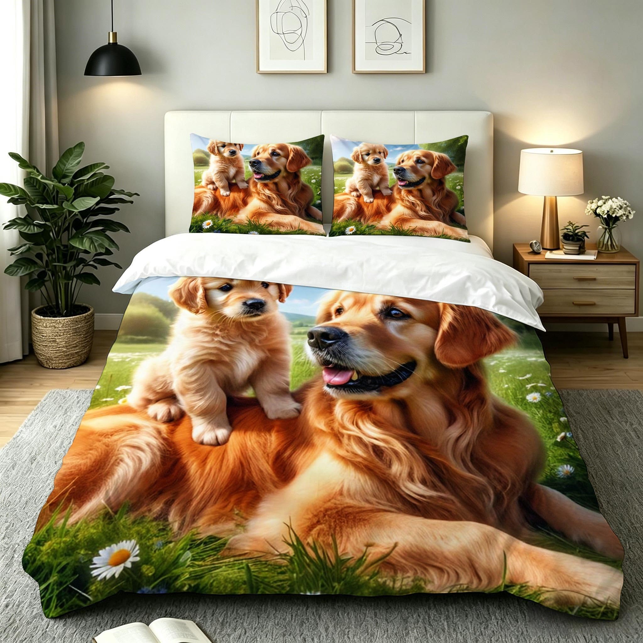 Copripiumino Matrimoniale Cane Giallo 260x240, ZW126 | Traspiranti Durevoli Microfibra, per Tutta la Famiglia, Matrimoniale, per Tutte le Stagioni, con 2 Federe 50x80 cm