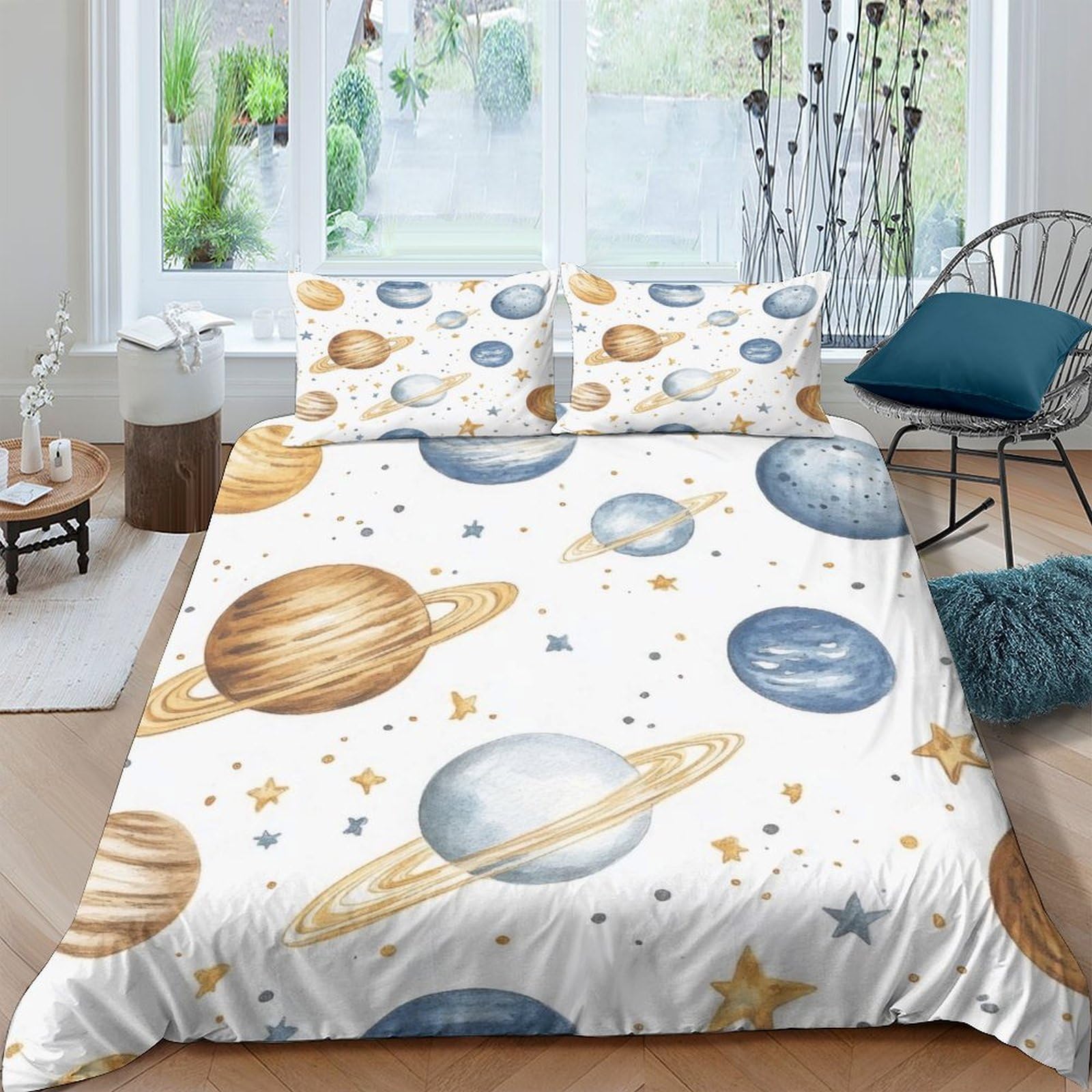 Ctjqhvkz Style-4 3D Printed Planet Space Fitted Sheet Microfiber Soft Saturn Solar System Mattress Cover For Bedroom Dorm Decor Single（135X200cm）