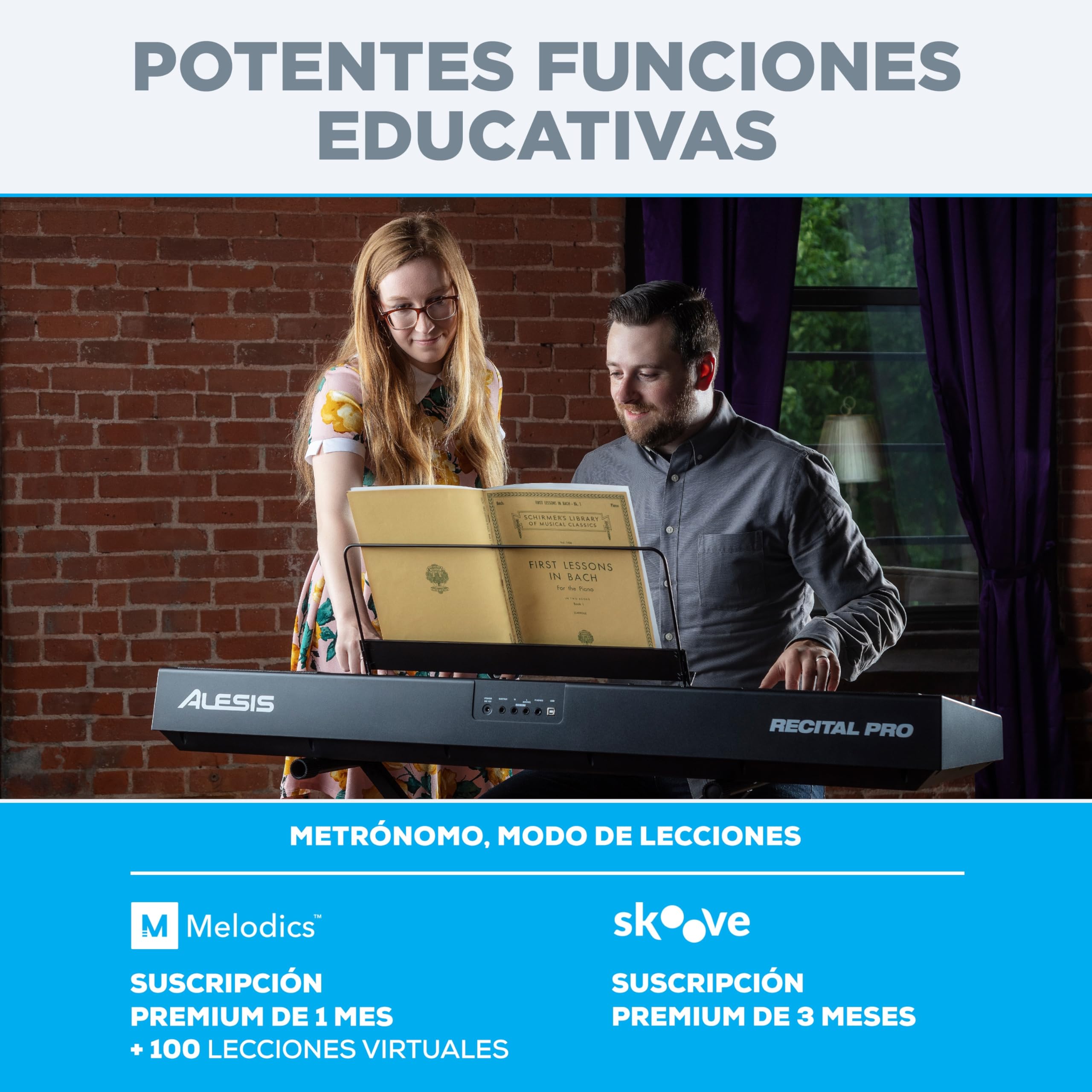Alesis Recital Pro Piano Eléctrico 88 Teclas Contrapesadas con Altavoces, Lecciones de Piano, Metrónomo y 12 Kits de Sonidos