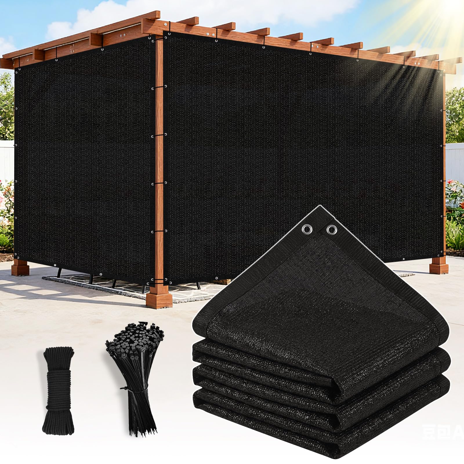 Protección UV para patio al aire libre toldo negro de malla 0.8 x 8 pies