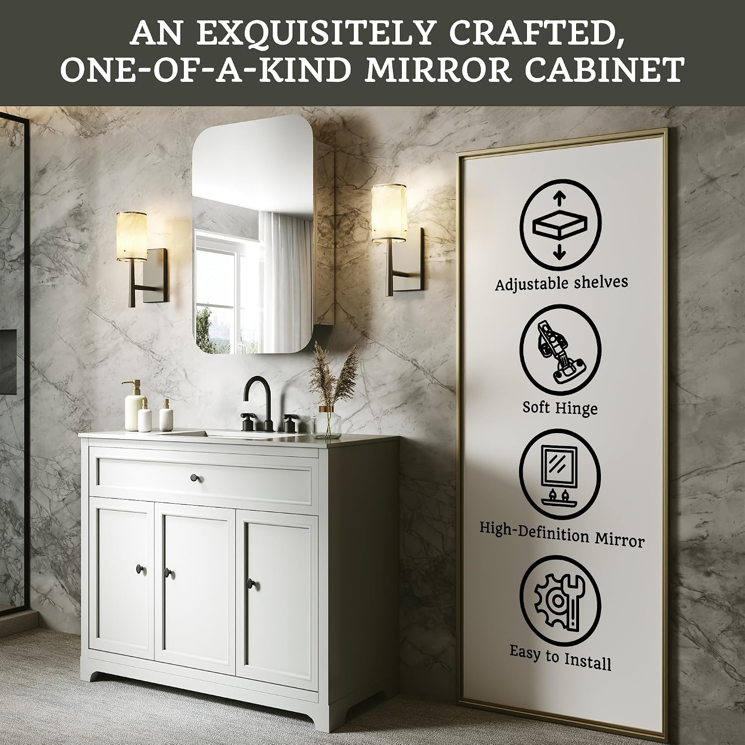 20 x 31 in Medicine Cabinet with Mirror and Side Panels, Silver image 4