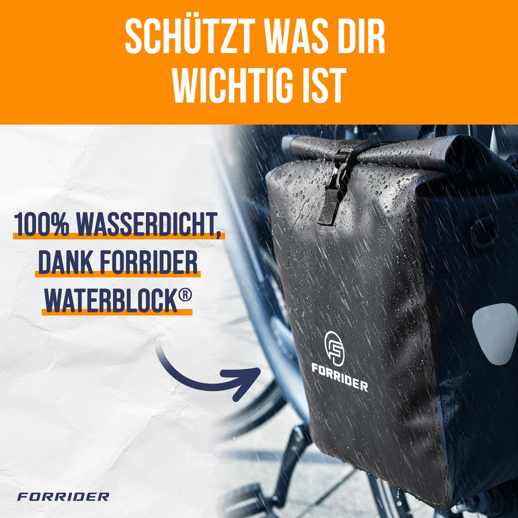 Forrider Fahrradtasche Wasserdicht für Gepäckträger [22L] mit Schultergurt & Reflektoren | Fahrrad Gepäckträgertasche | E-Bike & Fahrrad Tasche Fahrradtaschen Gepäckträger Tasche hinten