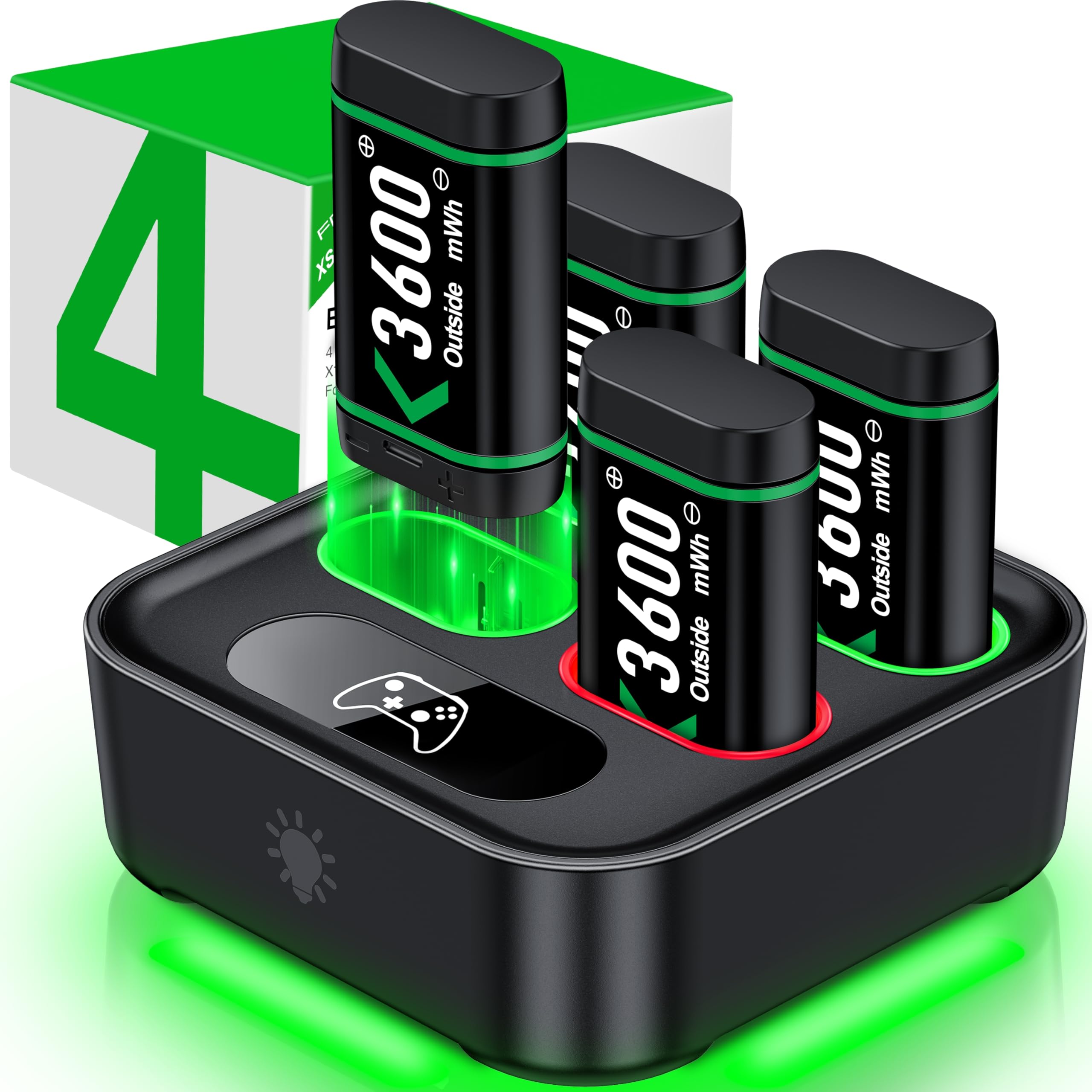 4 X 3600mWh Batterie Manette Xbox-Charge Rapide de 2,5 Heures, Chargeur Manette avec Interface Type-C pour Manette Xbox Series X/S/One/Elite