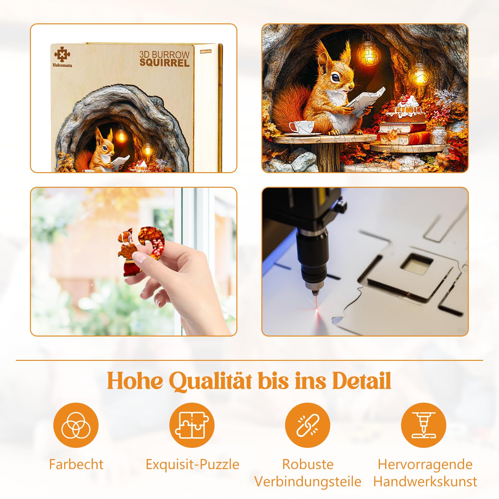 Drewniane puzzle dla dorosłych i dzieci, 3D Burrow Squirrel, okrągłe, jedyne w swoim rodzaju puzzle, drewniane puzzle, dla dorosłych, z drewnianym pudełkiem na prezent (L-300 sztuk)