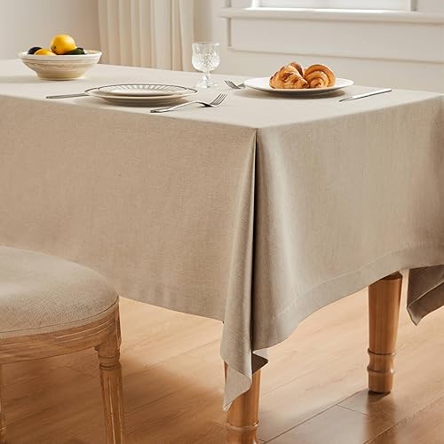 Miniatura 4 de ZeeMart Mantel rectangular básico de lino sintético color beige, 52 x 70 pulgadas, color cambray natural, resistente a las arrugas, lavable, de