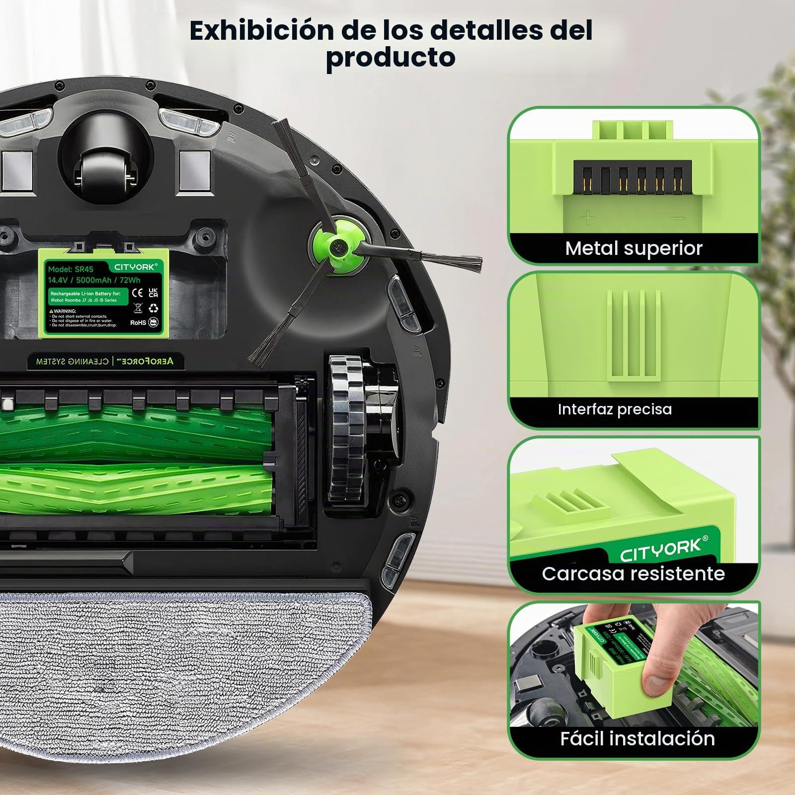 CITYORK ABL-D1/ABL-D2 Li-Ion Batería de Repuesto para iRobot Roomba J7/J7+, J6/J6+, J5+/J5, I8/I8+ Plus J7550, J755020, 7150, J7150, J715020, i8550, i855020 Bateria iRobot Roomba - 14,4V 5000 mAh