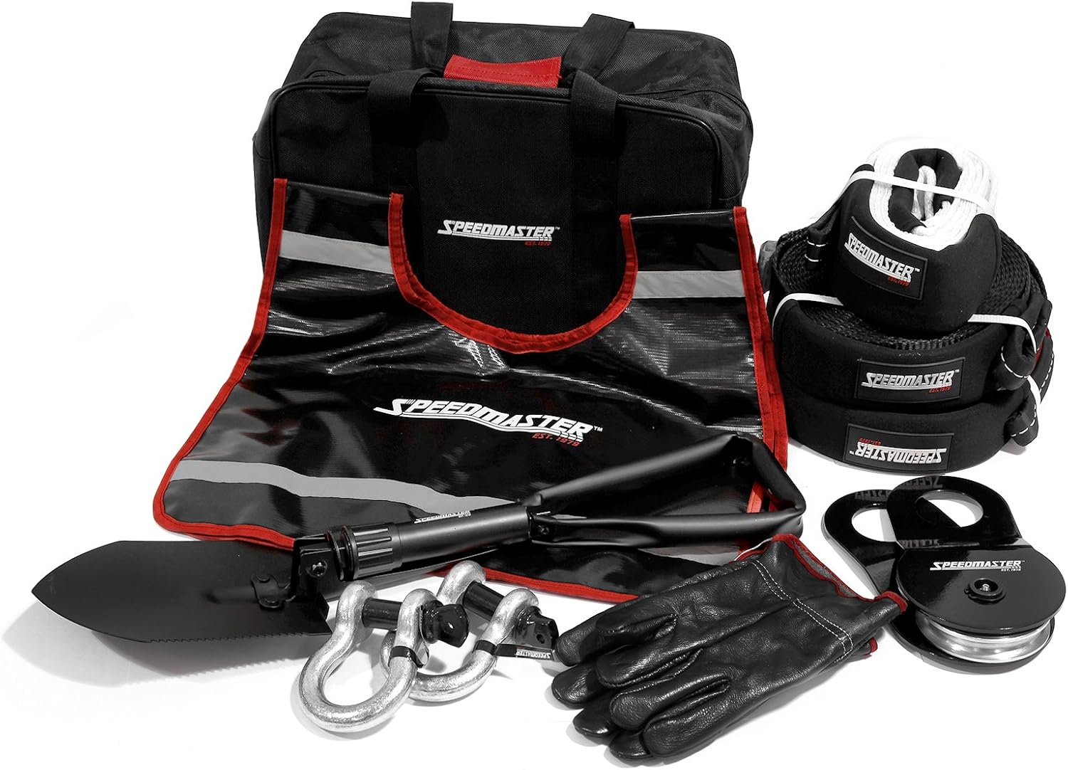 Speedmaster PCE565.1001 4WD Winch Recovery Kit Plus (Snatch Shackle Straps Gloves Bag) 10pc