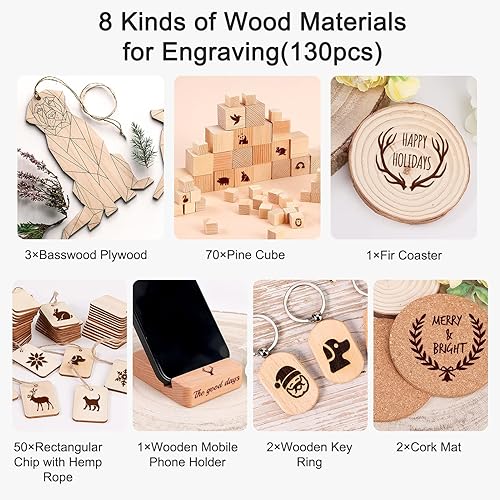 Miniatura 3 de Csyidio Caja de material de grabado de 220 piezas, materiales de bricolaje se aplican a todos los grabadores láser con instrucciones, suministros de