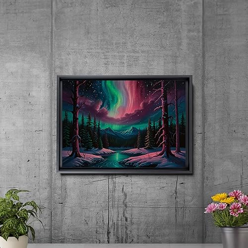 Miniatura 5 de Aurora Borealis, Northern Lights Art, framed canvas print, snow capped mountain landscape art, synthwave vaporwave, Art Decor, Arts