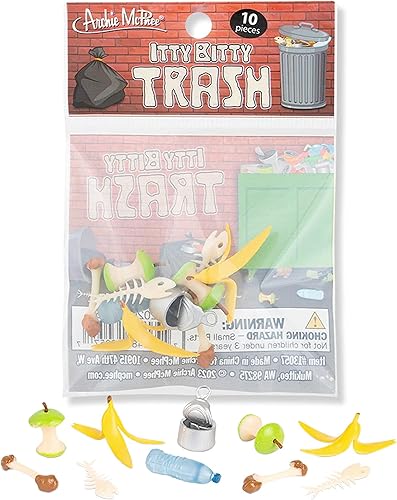 Miniatura 2 de Accoutrements Archie McPhee Itty Bitty Trash - Juego de basura de vinilo en miniatura para juegos imaginativos y aventuras de gnomos, 10 divertidos