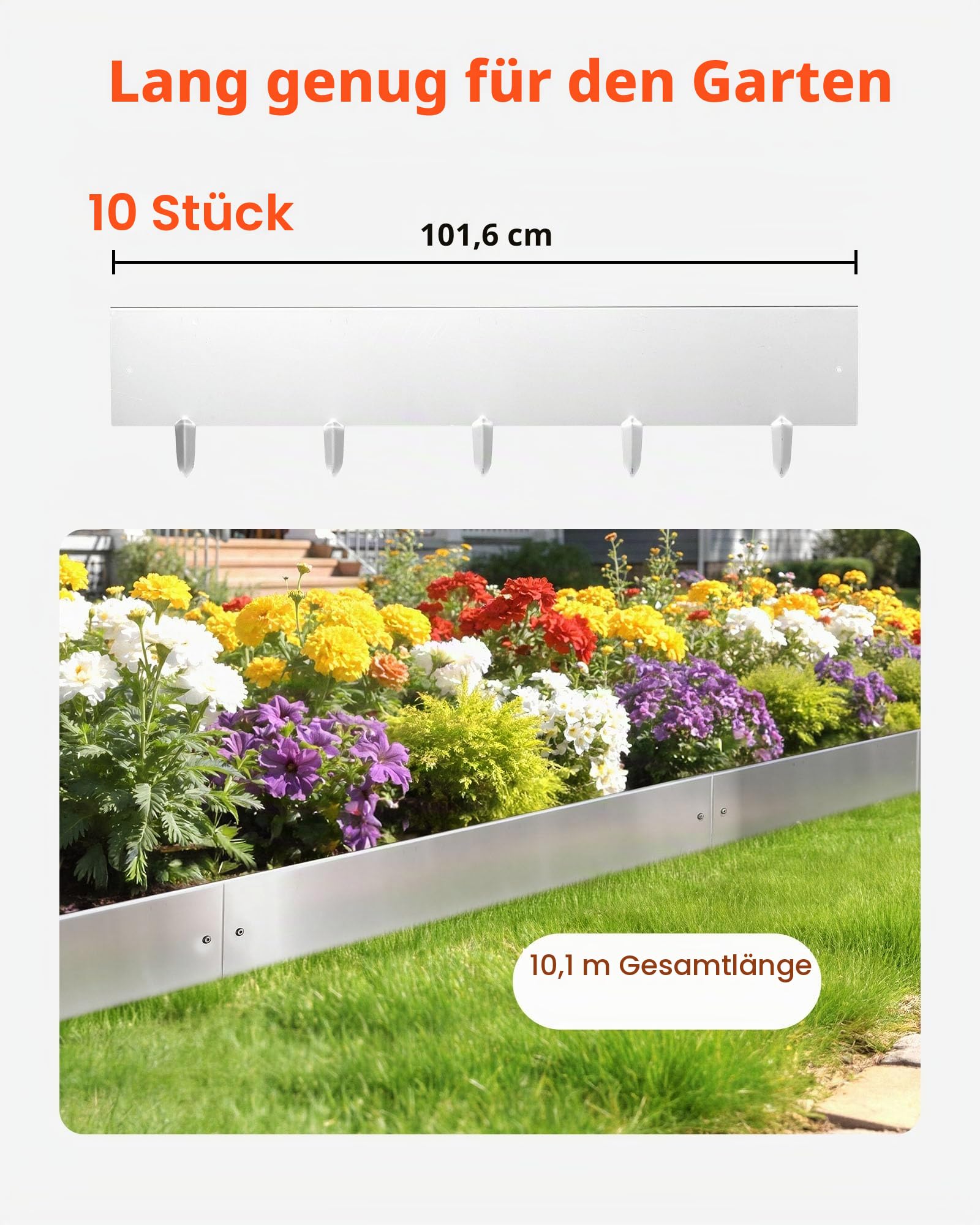 VEVOR Rasenkante, 10er-Pack, 100x23 cm Beeteinfassung, Cortenstahl Beetumrandung mit 11 Verbindungsplatten, Beetbegrenzung Rasenbleche Mähkante Metall Gartenpalisade für Blumenbeete & Gartenwege