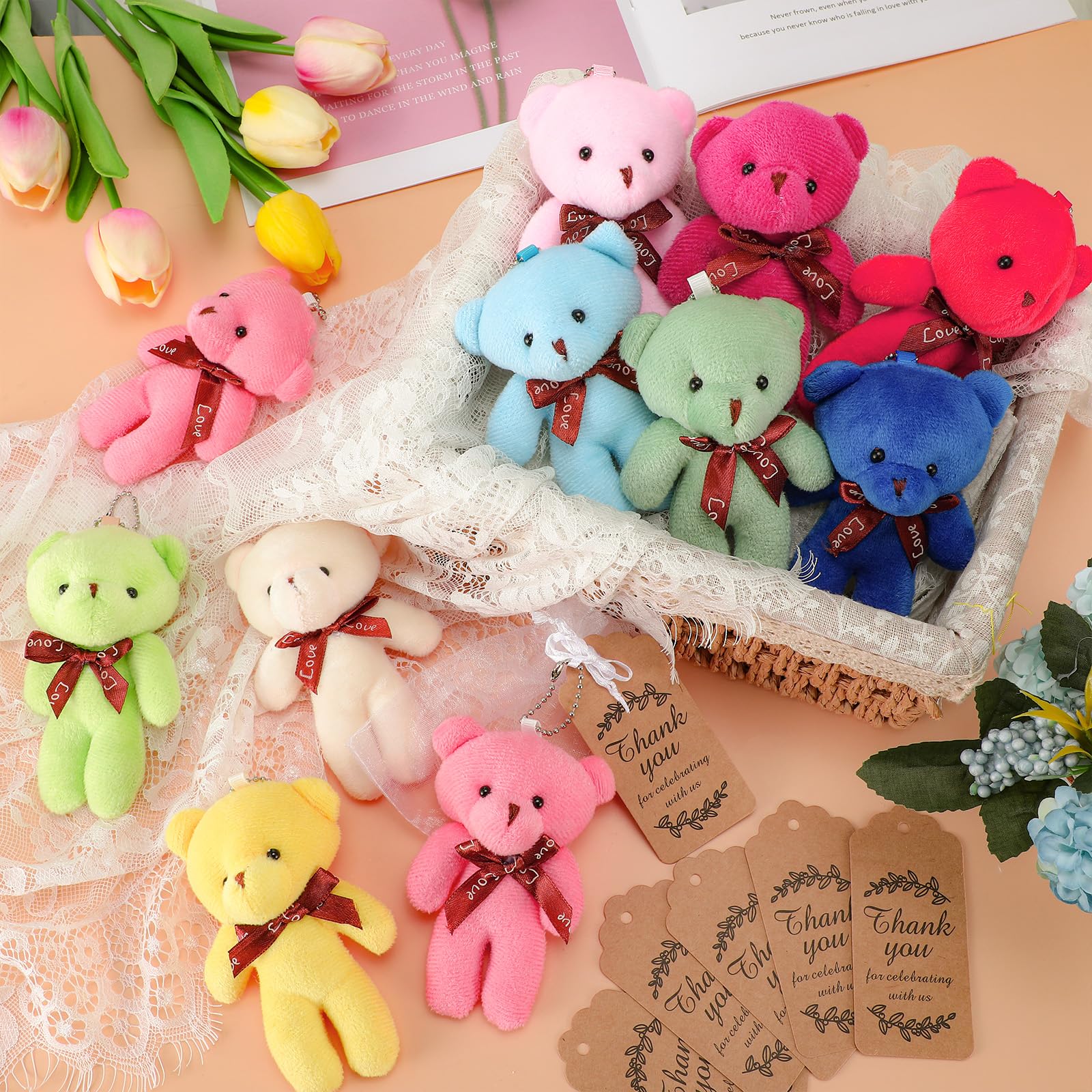 24 Packs Valentine's Day Bear Plush Gifts With Heart Shape
