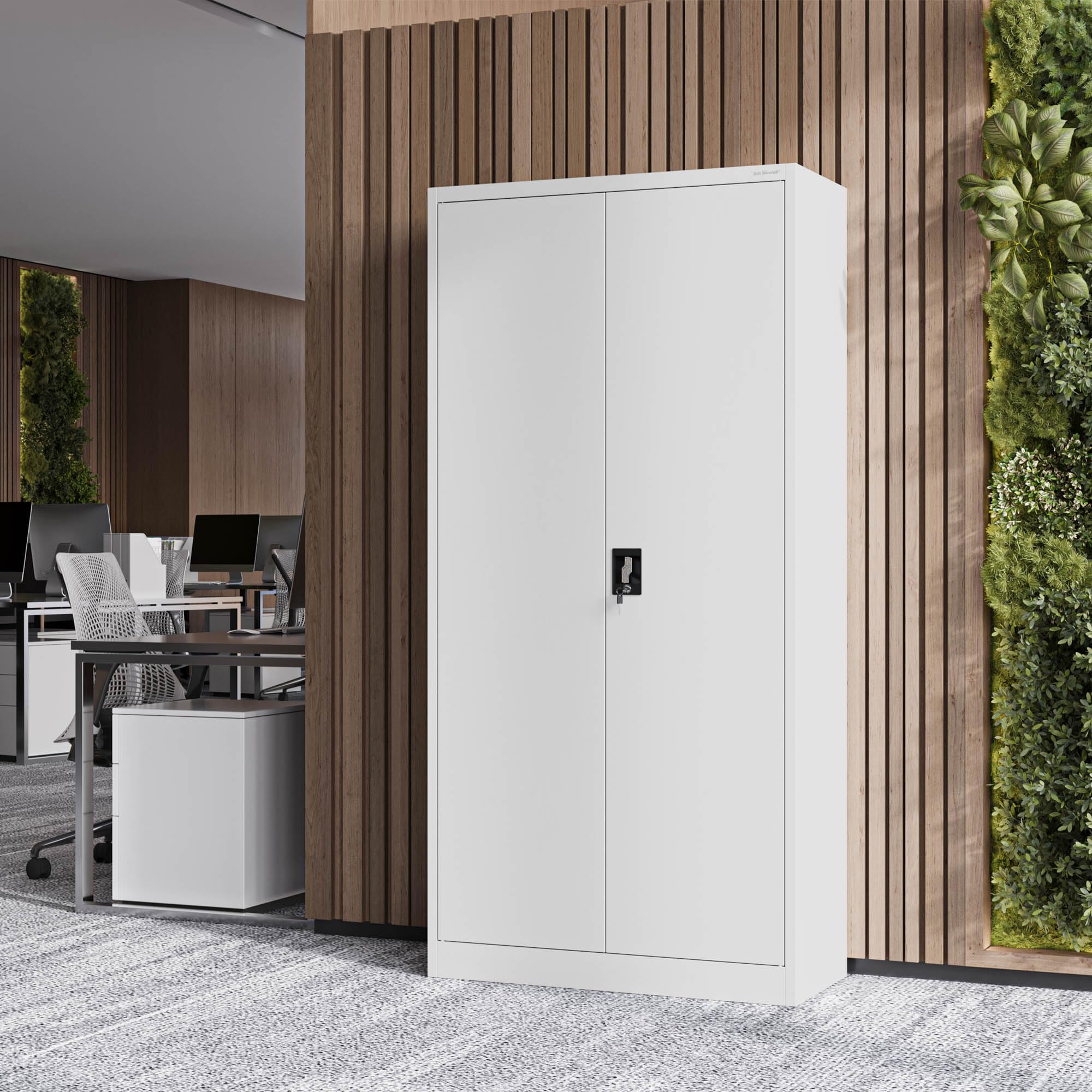 Jan Nowak Metallschrank 185 x 90 x 45 cm | Büroschrank Abschließbar mit Kleiderstange, Pulverbeschichtung | Aufbewahrungsschrank Umkleideschrank Spind Kleiderstange | Grau