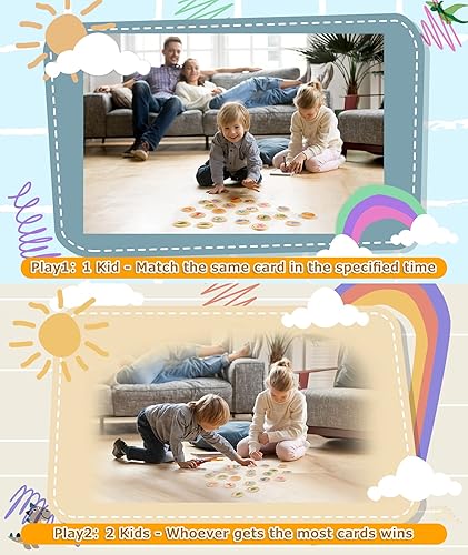 Miniatura 6 de Protado Juego de memoria de madera para niños, 24 tarjetas de memoria a juego con 5 calcomanías de tatuaje, juego educativo de memoria para el