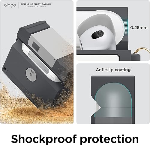 Miniatura 5 de elago Funda de disquete compatible con AirPods de 3 generación, compatible con AirPods 3, mosquetón incluido, resistente a los golpes, protección