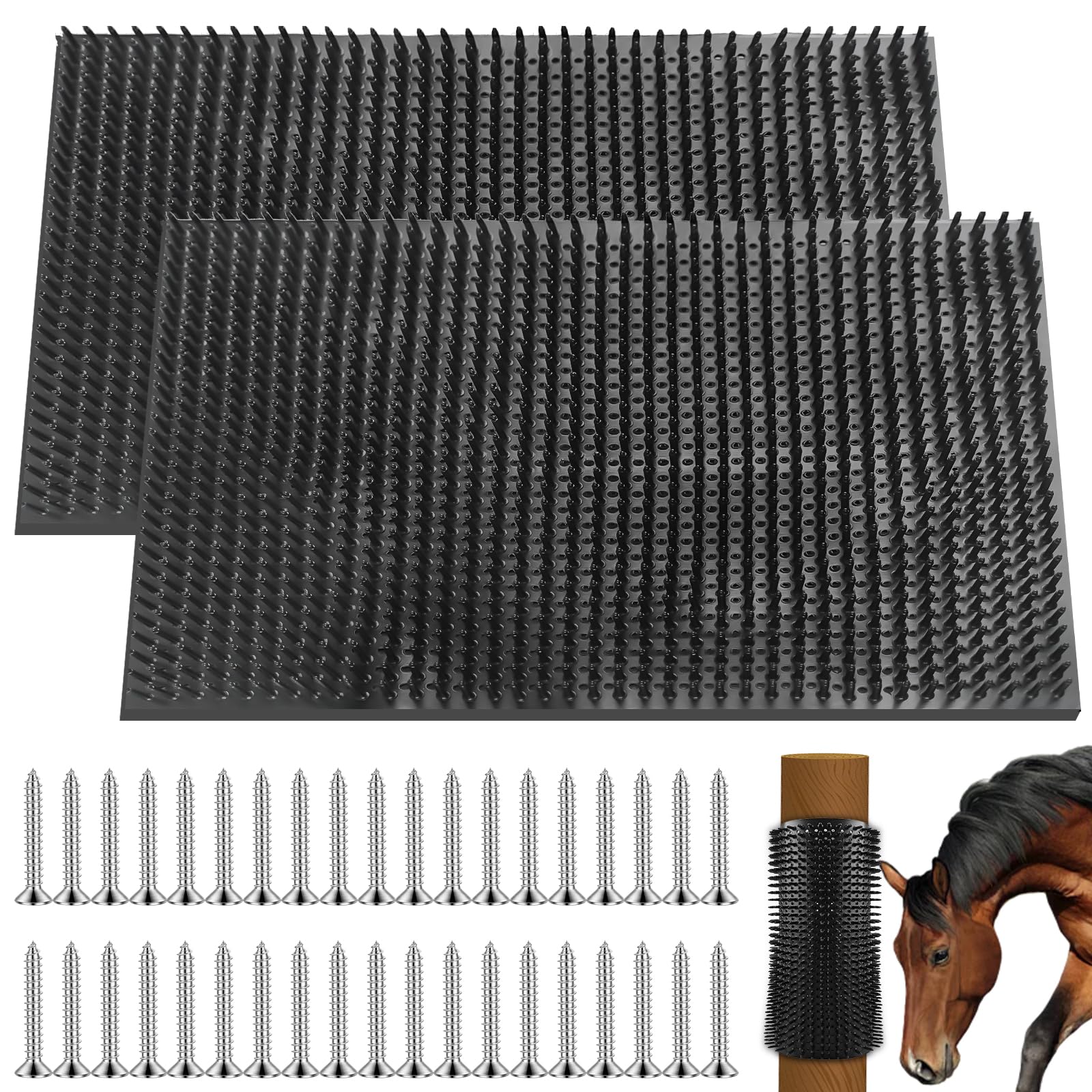 2 cepillos para rascar caballos, 360 x 300 mm, juego completo de masaje aliviando el picor, cepillo de vaca para caballos, vacas, cabras y ovejas (negro)
