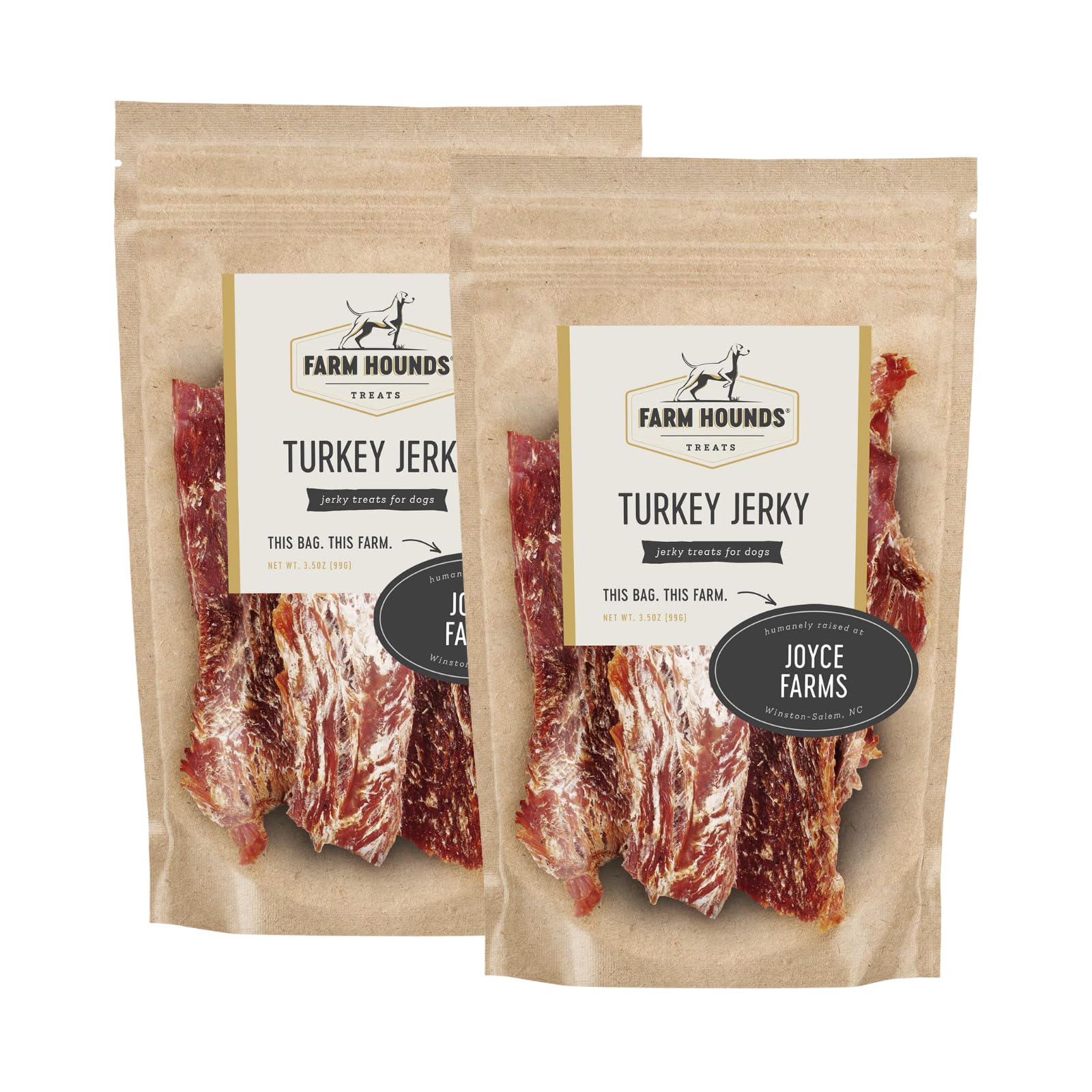 Farm Hounds - Premium Natural Turkey Jerky for Dogs - 100% Humanely Raised Turkey - Break-to-Size - Great for Training &amp; Treats - No Added Fillers - Made in USA - 3.5 oz - 2 Pack