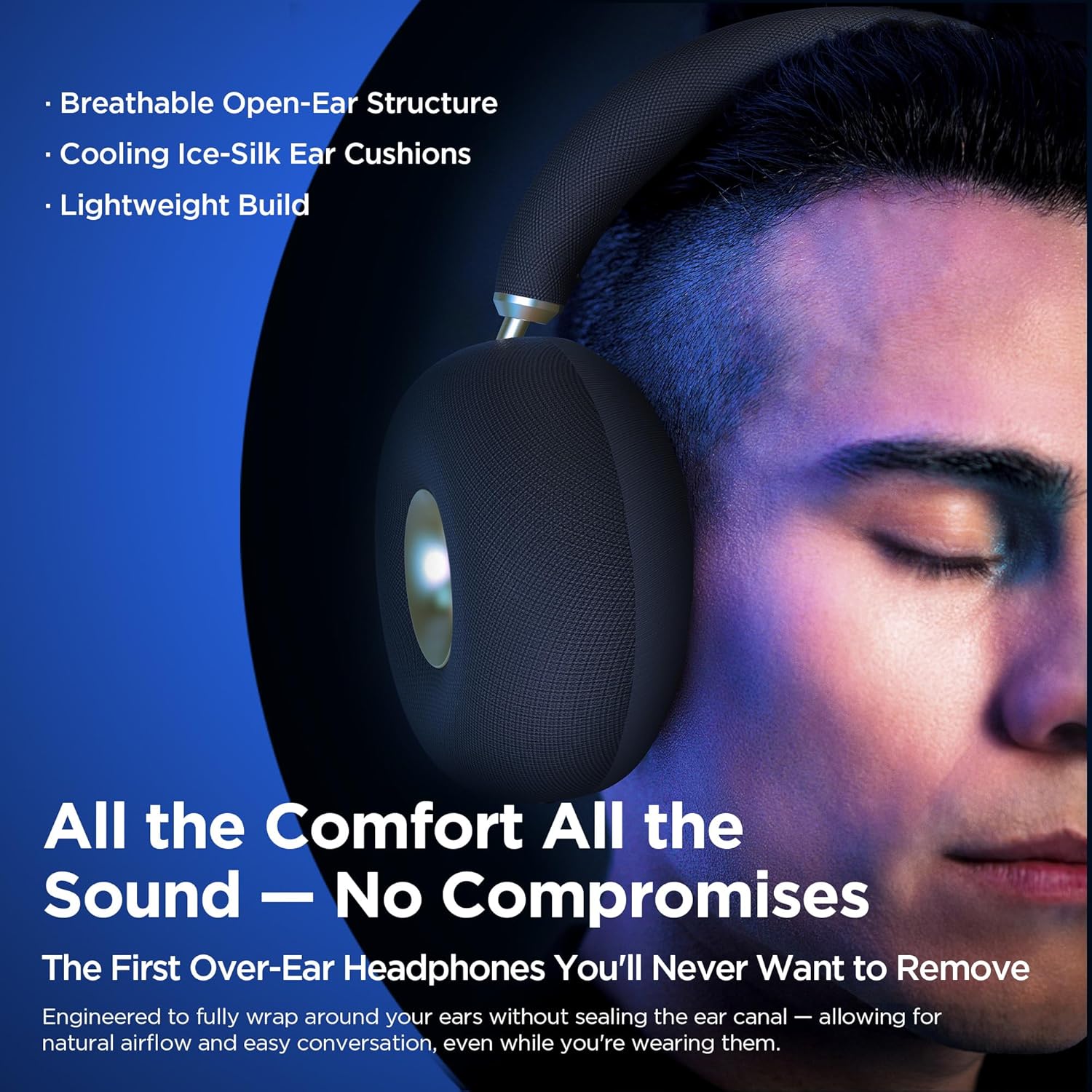 BUGANI AirCore Open-Ear Wireless Headphones: Bluetooth 5.3 Over-Ear Headset with Removable Noise-Canceling Ear Caps, Dual-Driver HiFi Sound, 27H Battery Life Comfortable Fit, Type-C Fast Charging - Image 3