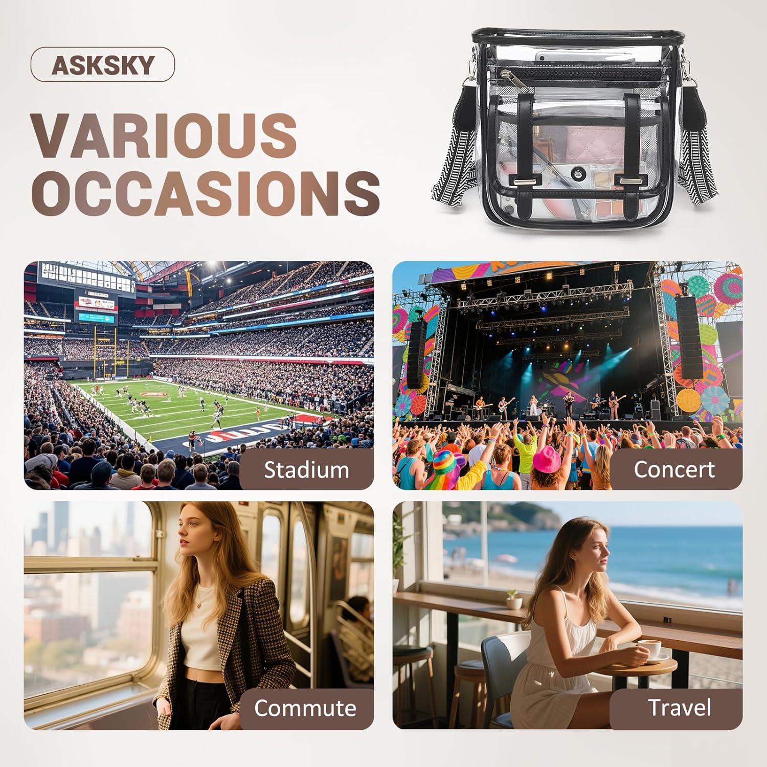 Clear Purse, PVC Clear Crossbody Bags for Women Heavy Duty Transparent Bag for Stadium Events See Through Concert Bag - Image 7