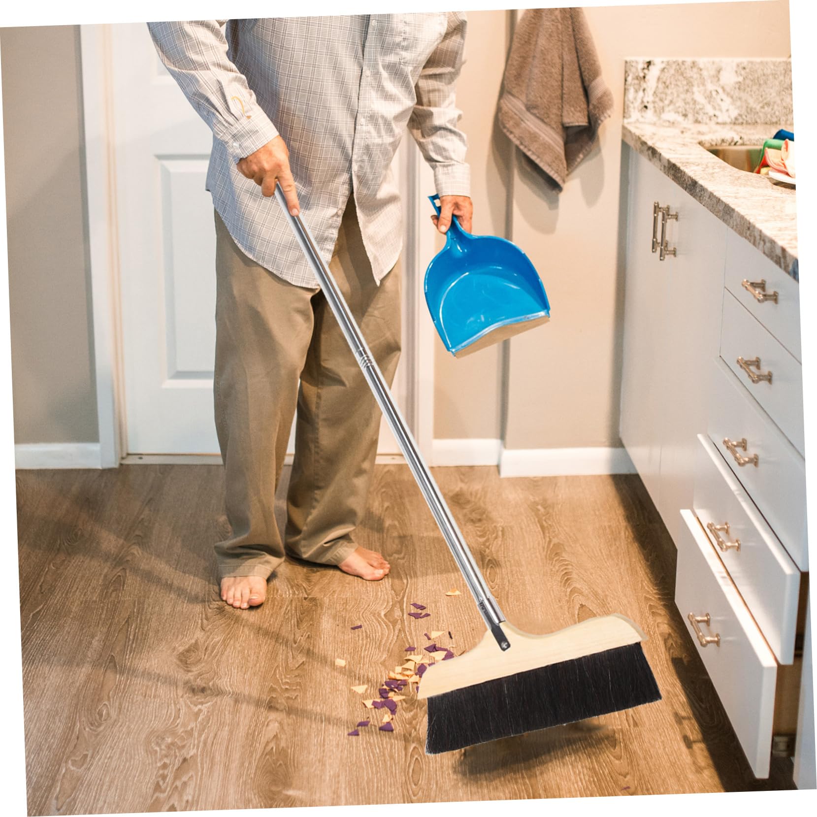 HOODANCOS Horse Hair Broom with Handle Soft Bristle Cleaning Tool for Efficient Dirt Removal Hardwood Floors and Carpets Ergonomic Long Handle Design for Comfort