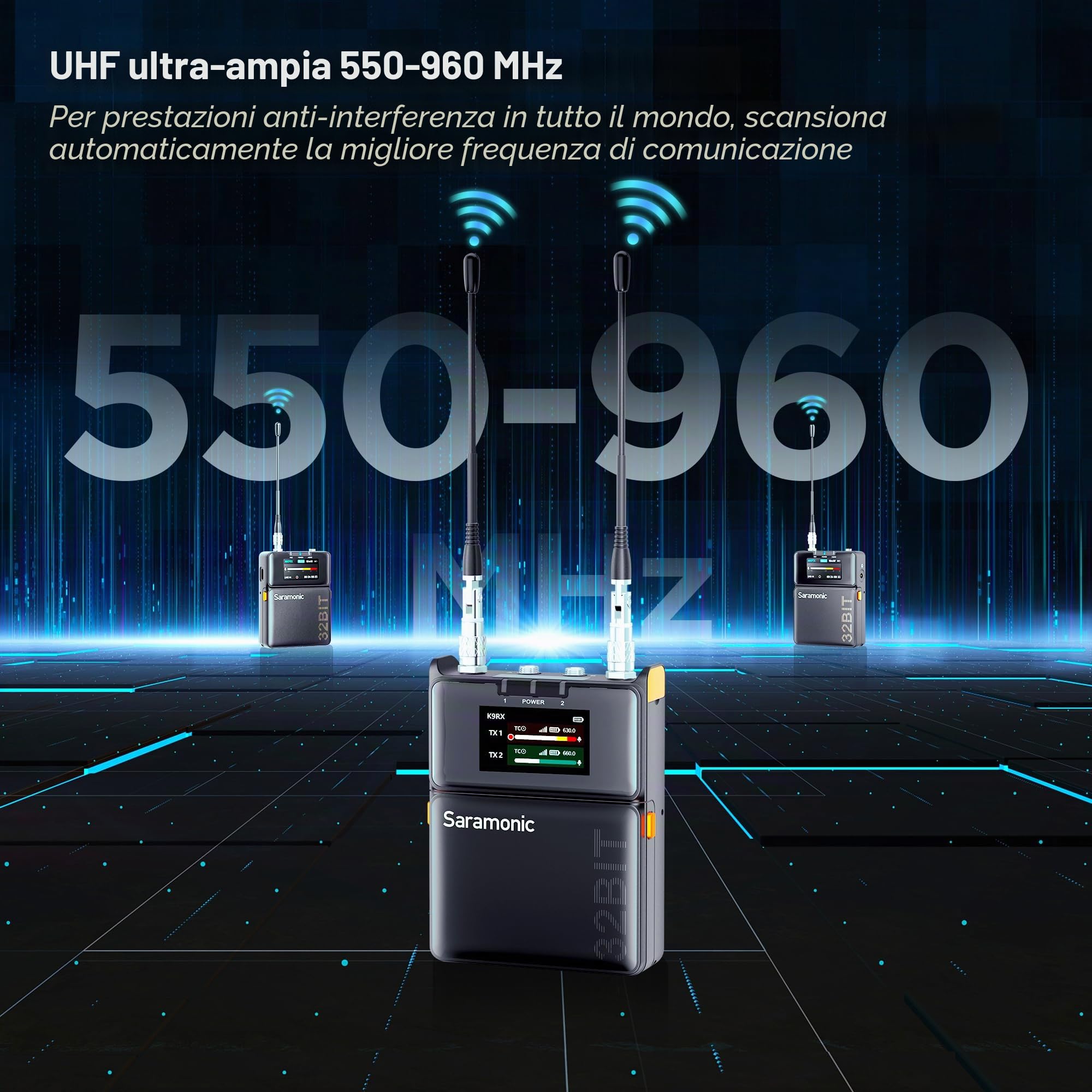 Saramonic K9 Lavalier Microfono Senza Fili Professionale Doppio Canale UHF Microfono Sistema Audio Wireless per Registi Fotocamera Intervista Registrazione Live Streaming