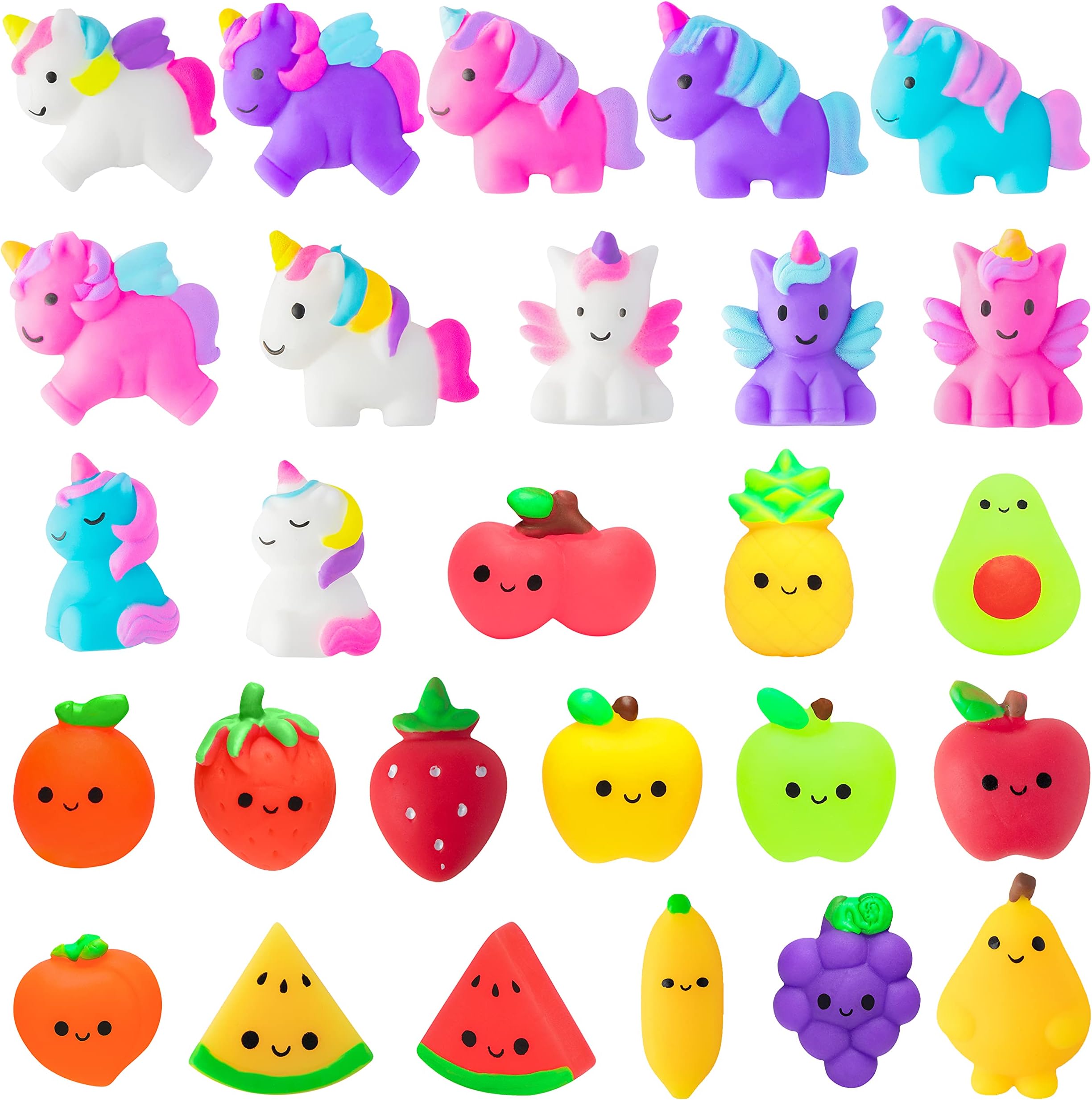 WATINC 27Pcs Fidget Toys Mochi Squeeze Toys for Boy & Girls Birthday Gift, Unicorn Fruit Cat Animals Mochi Squeeze Stress Relief Party Favor for Kids, Goodie Bags Egg Fillers for Kids,Classroom Prize