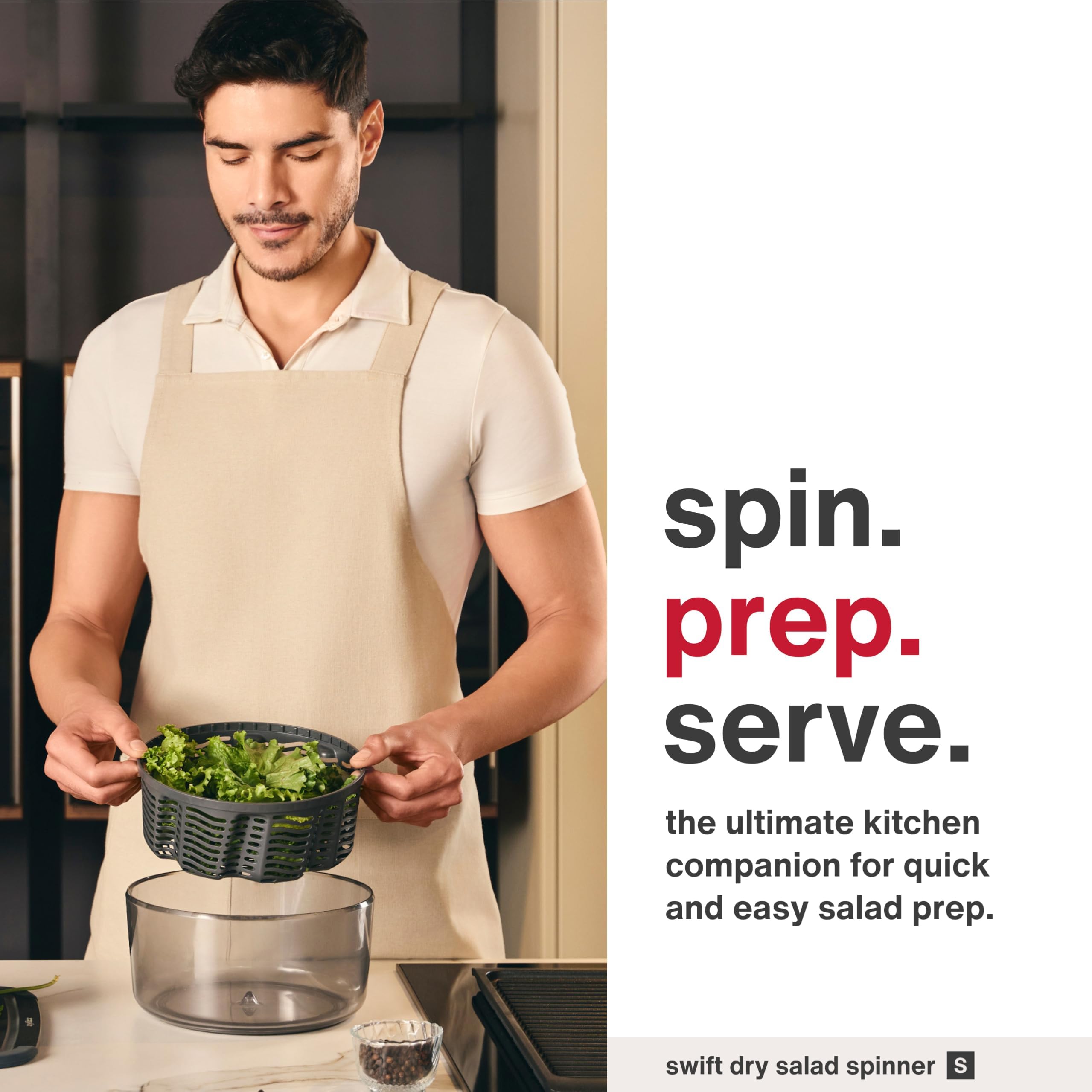 Zyliss Swift Dry Salatschleuder Klein, 3.5L, Mit Deckel, Mit Seilzug, Rutschfester Boden, Servierschüssel, AquaVent™-Technologie, Stopptaste, leicht zu reinigen, Spülmaschinengeeignet