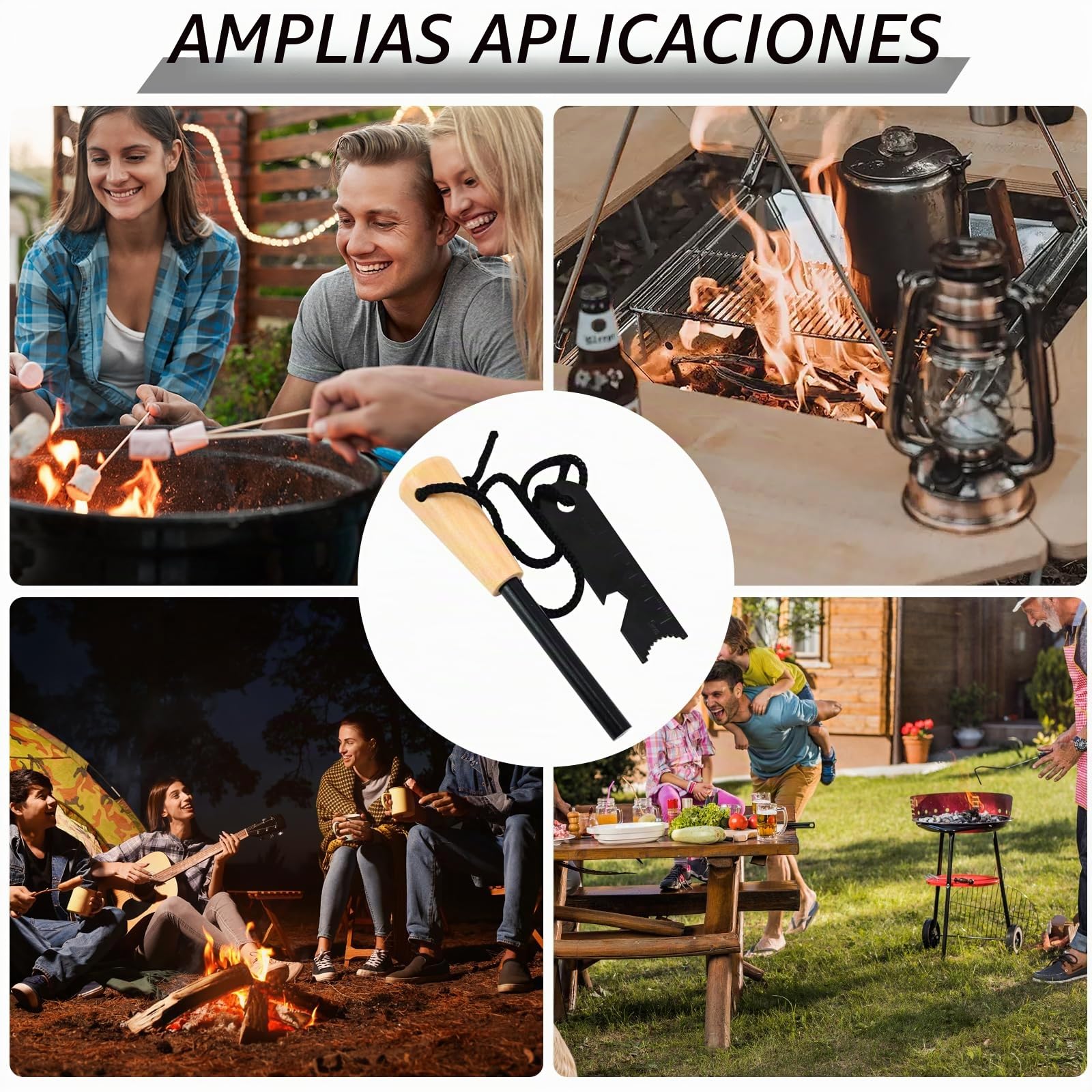 Kit magnesio multifunción negro iniciador fuego supervivencia brújula herramienta