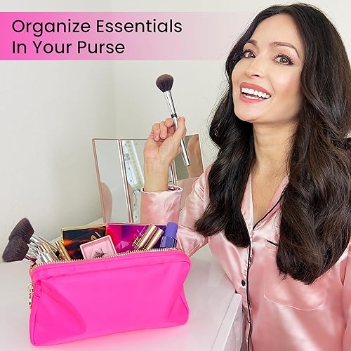 Miniatura 2 de DANCOUR Bolsas de maquillaje para mujeres, Bolsa de maquillaje de nylon, Bolsa de maquillaje grande, Bolsa de maquillaje Preppy, Bolsa de maquillaje